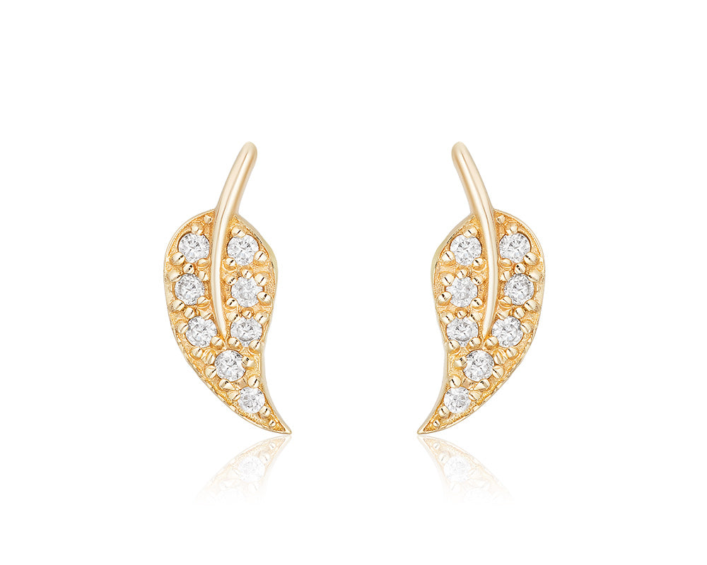 Diamond Leaf Earrings Yellow Gold