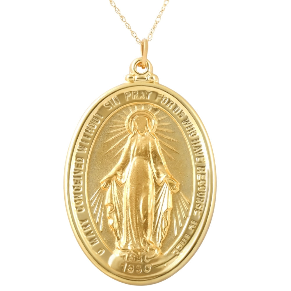 14k Yellow Gold St. Mary Medal Pendant 1.5' Tall 10 Grams
