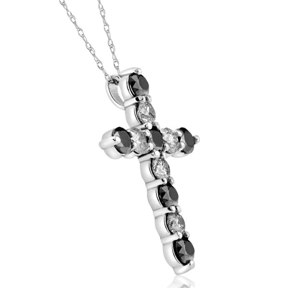 2 1/4cttw 10k White Gold Black & Diamond Cross Pendant (1 inch tall) Necklace