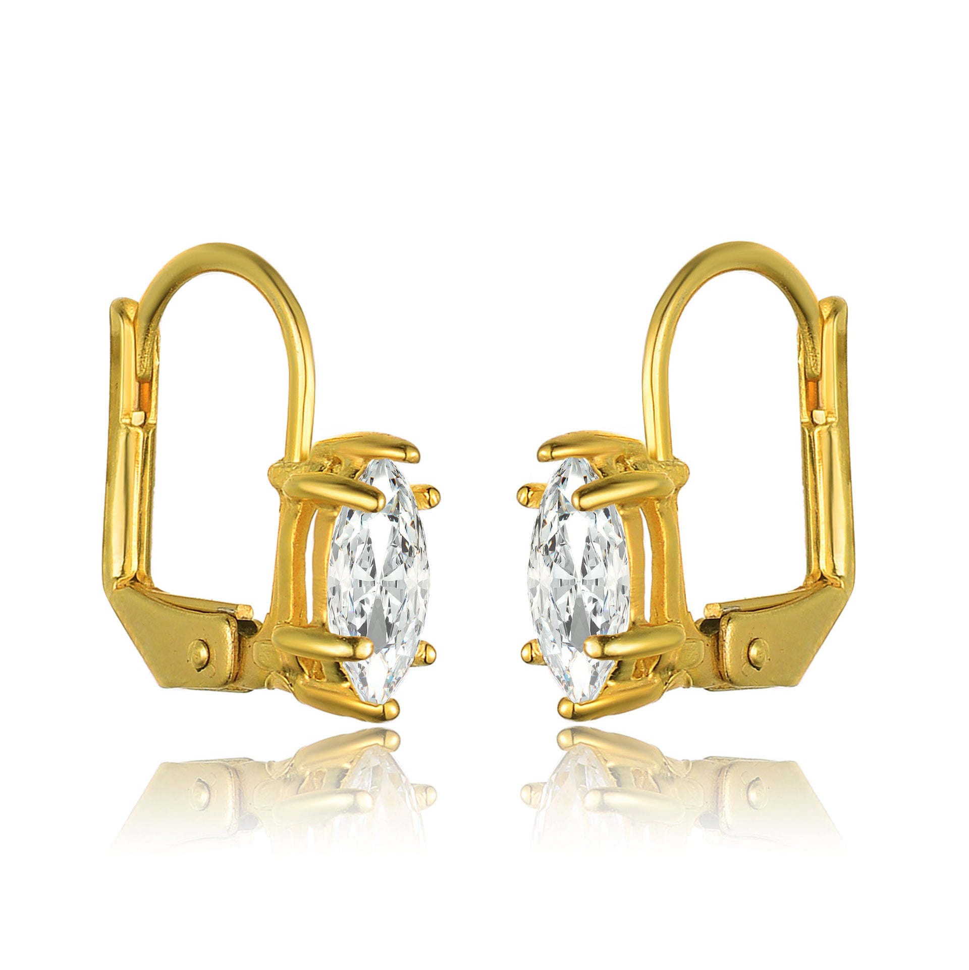 Sterling Silver Gold Plated Cubic Zirconia Leverback Drop Earrings