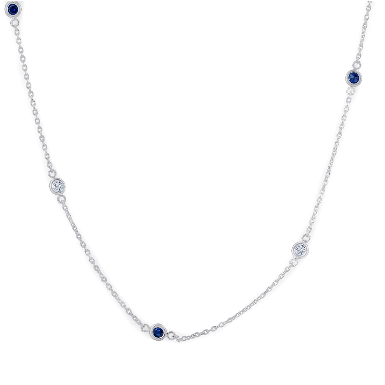 1/2 Ct tw Genuine Blue Sapphire & Diamond By The Inch 18' Necklace