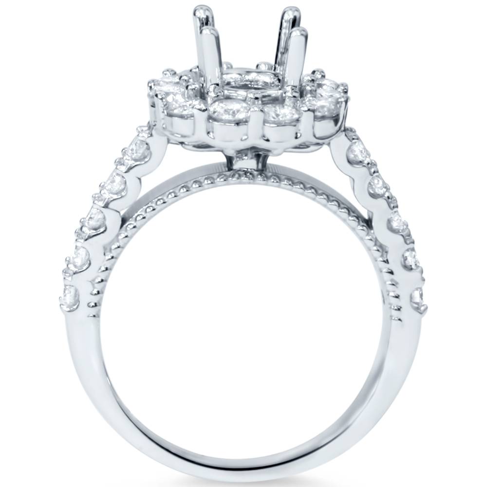 1ct Halo Diamond Engagement Ring Setting 14K White Gold