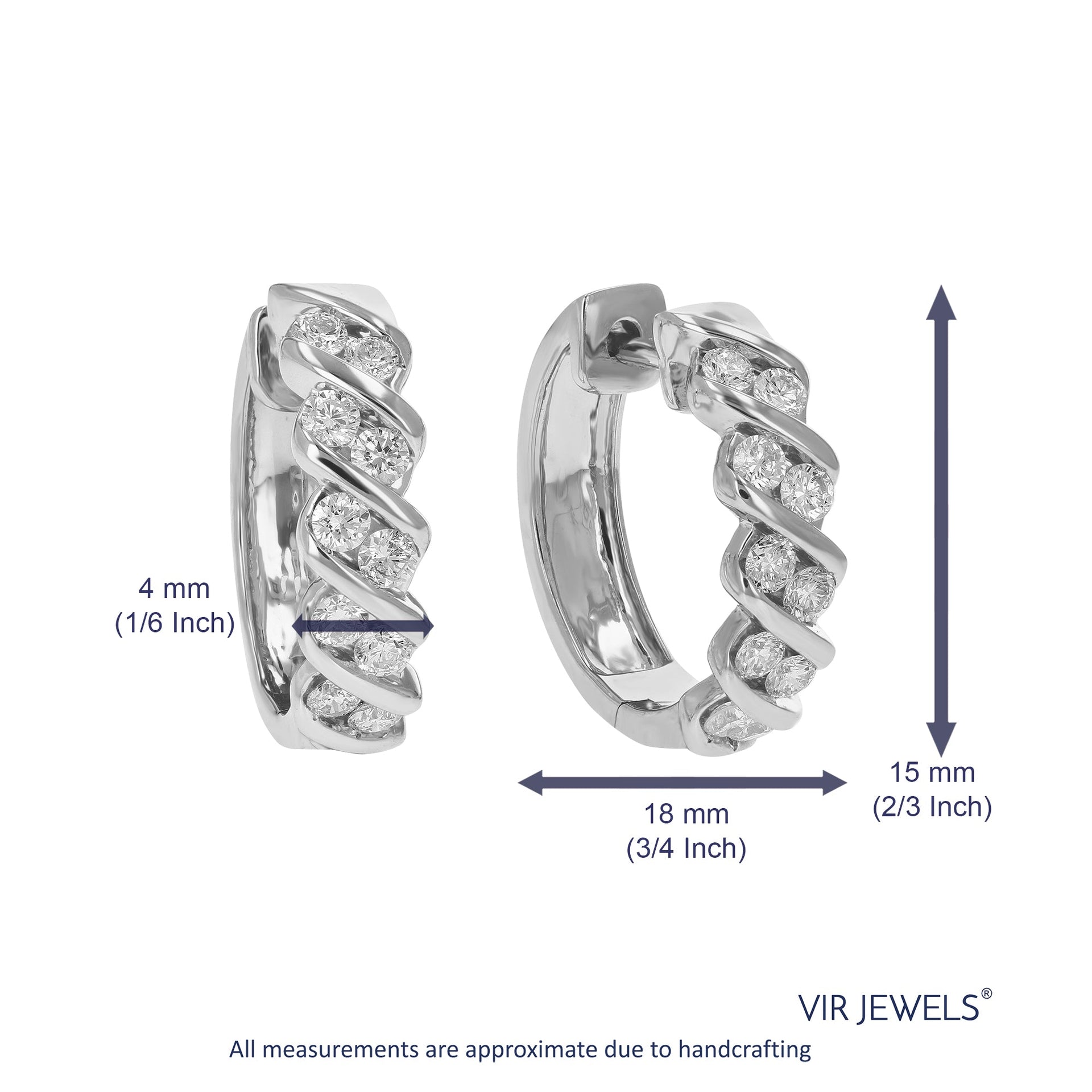 3/4 cttw Round Cut Lab Grown Diamond Hoop Earrings in .925 Sterling Silver Prong Set 2/3 Inch