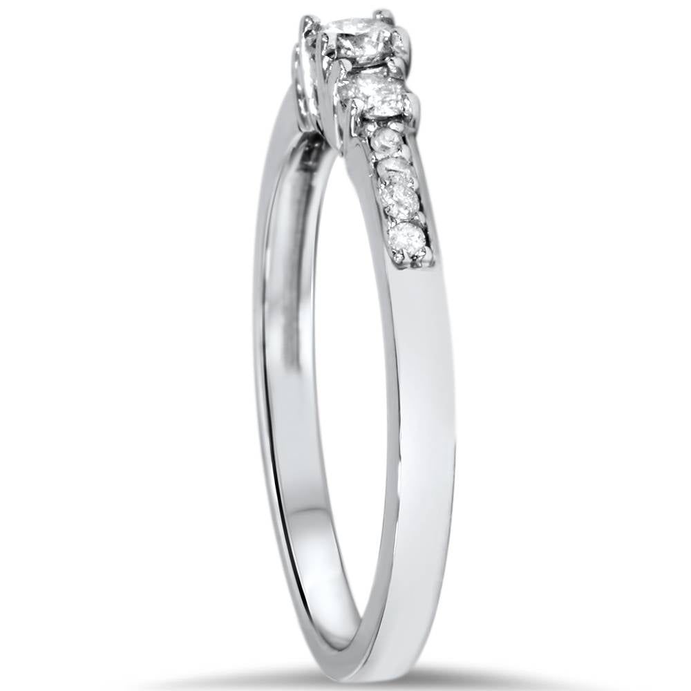 1/3ct Three Stone Round Diamond Engagement Ring 14K White Gold