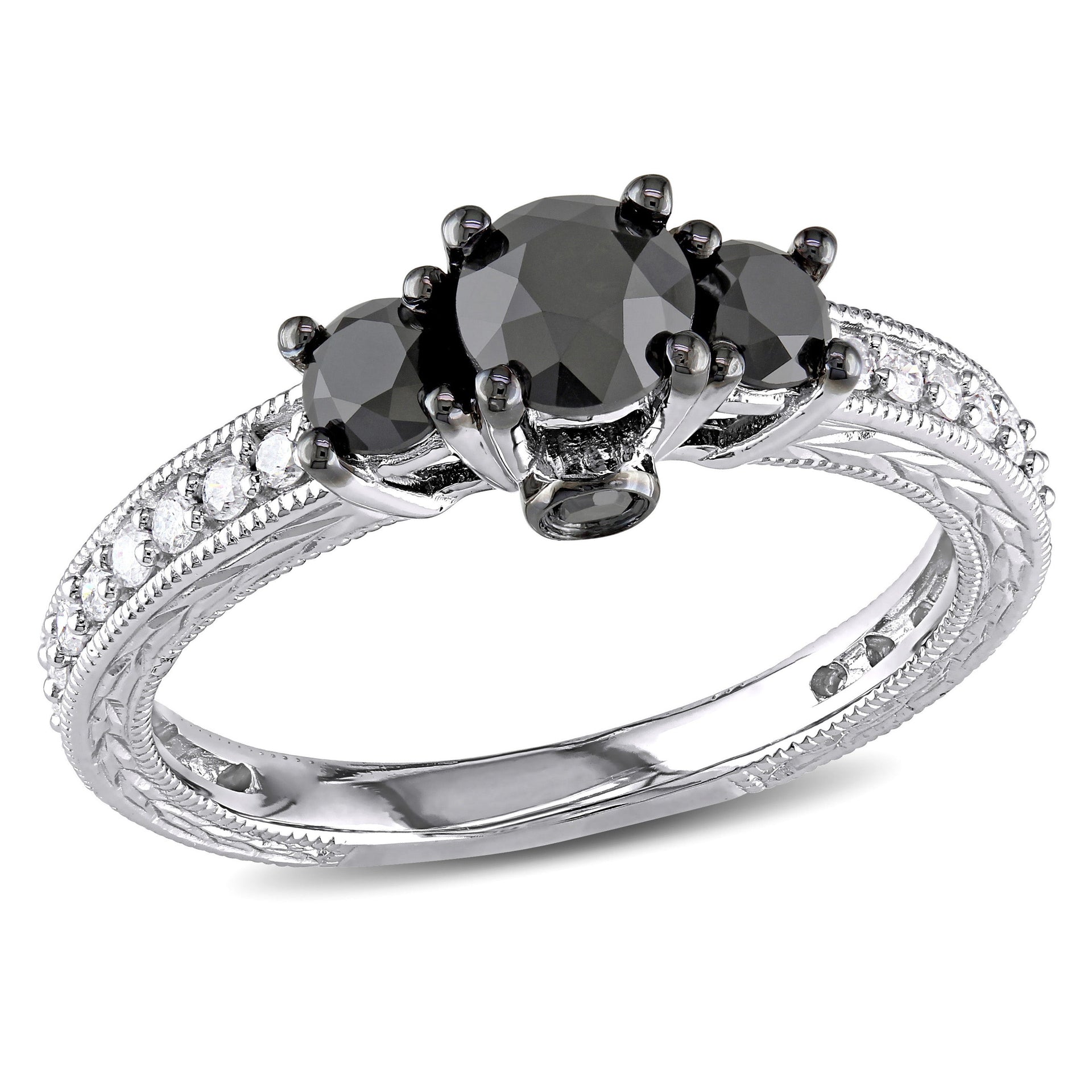 Mimi & Max 1 1/4ct TW Black White 3-stone Diamond Engagement Ring 10k White Gold