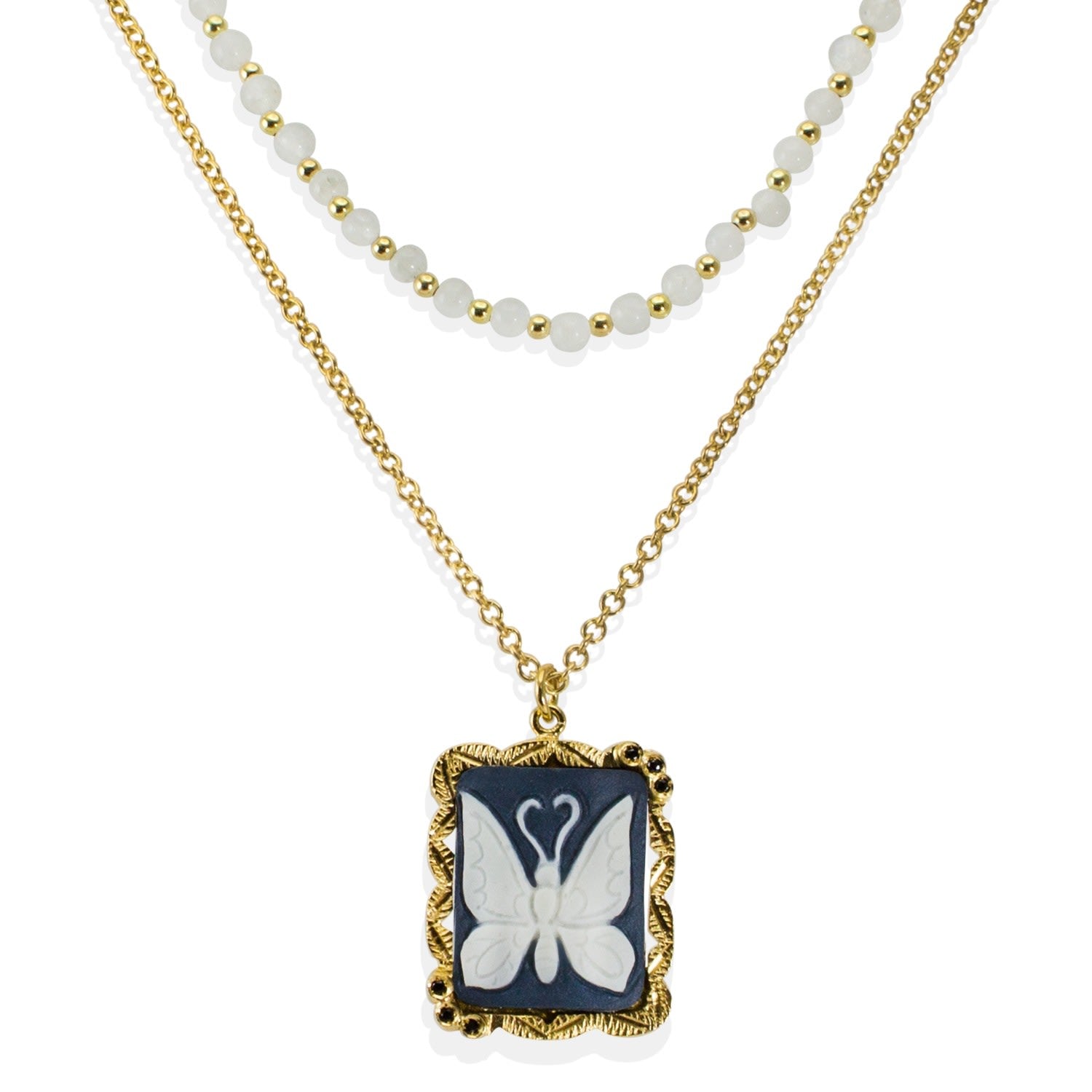 Butterfly Cameo & Moonstone Layered Necklace