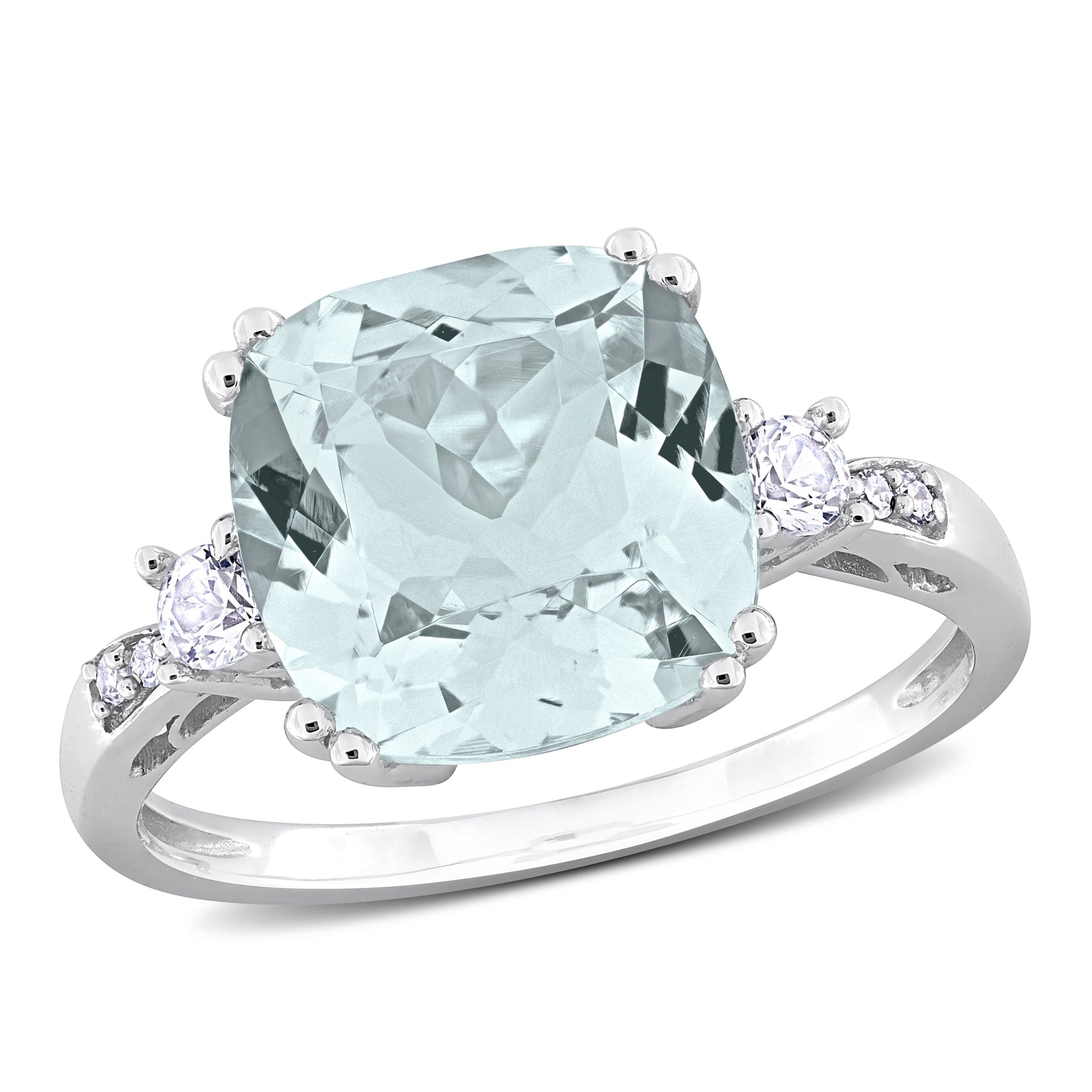 Mimi & Max 3 7/8ct TGW Aquamarine Created White Sapphire and Diamond Accent Cocktail Ring in 10k White Gold