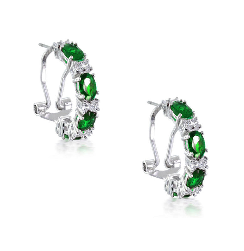 Genevive Jewelry Sterling Silver Emerald Cubic Zirconia Petite Hoop Earrings