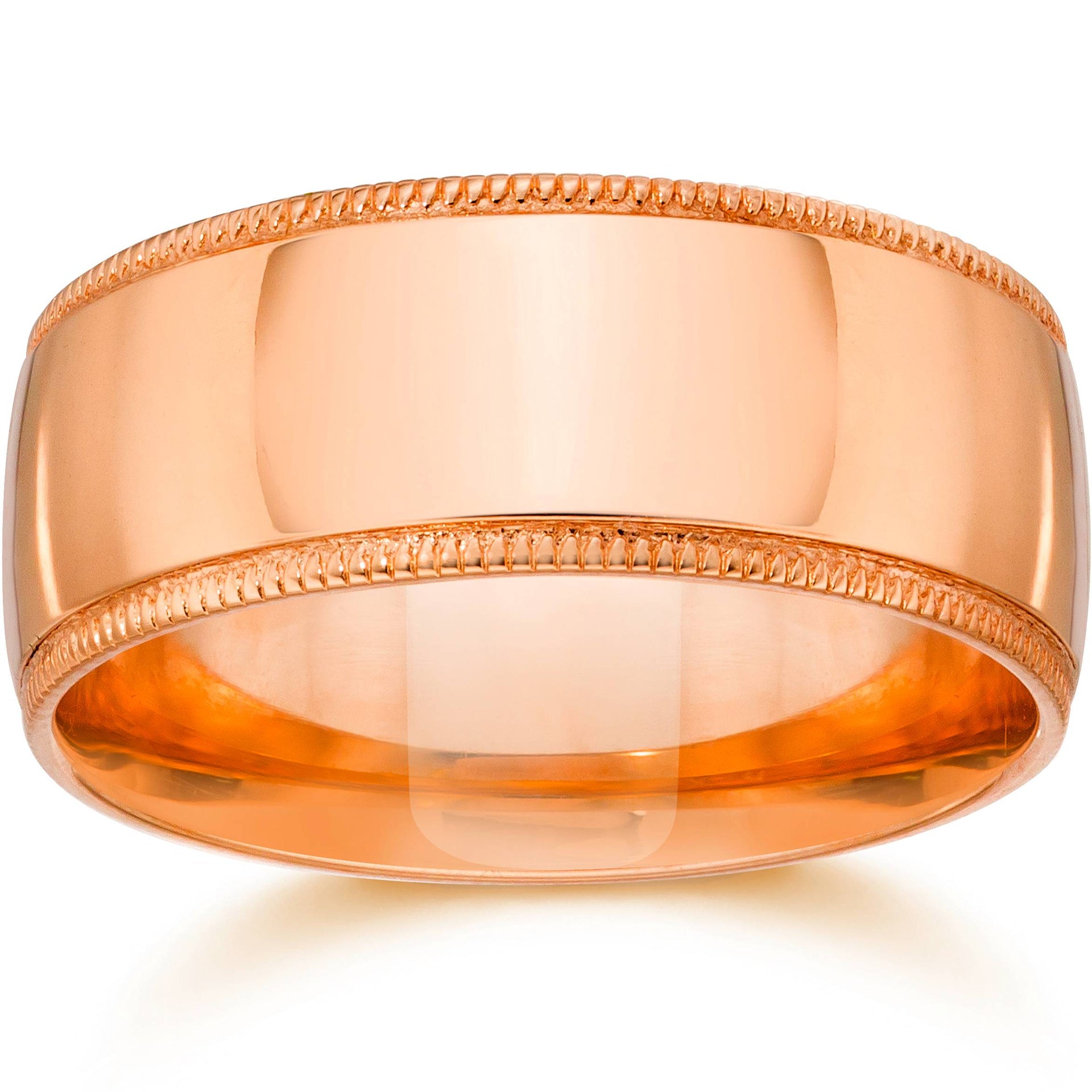 10mm Milgrain 14K Rose Gold Polished Wedding Band Size Selectable