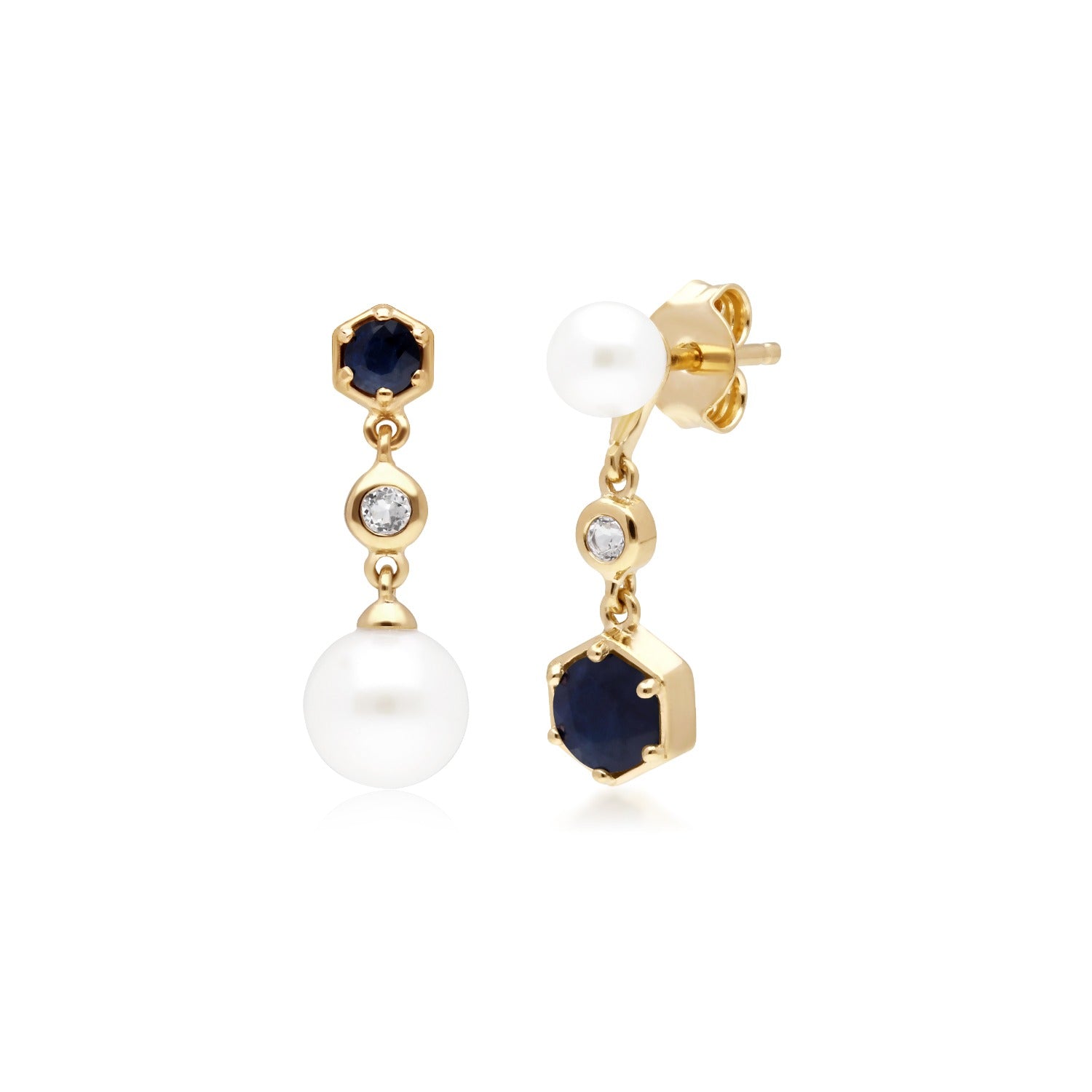 Modern Pearl Sapphire Topaz Drop Earrings
