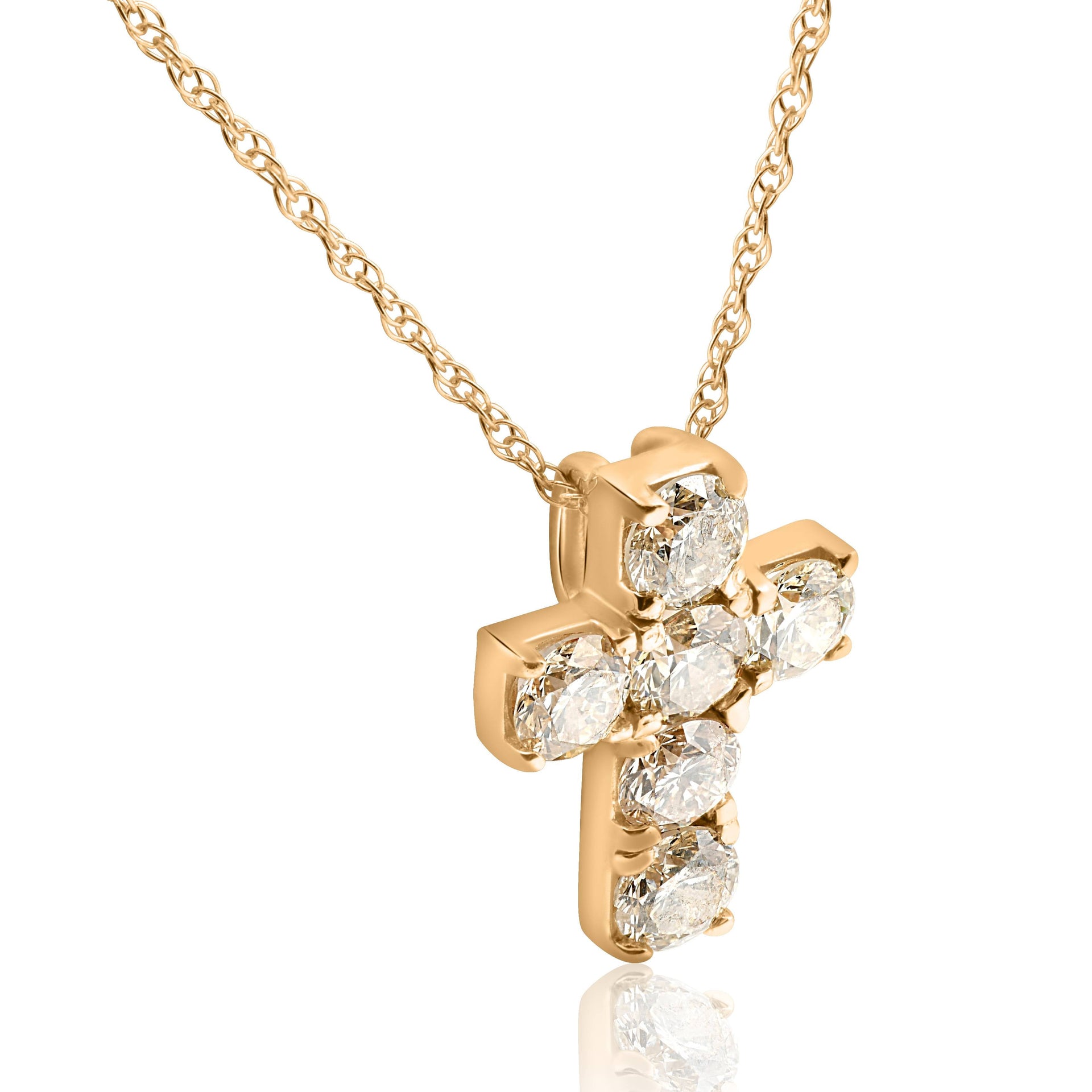 1ct Diamond Cross Pendant 14K Yellow Gold 1/2' Tall