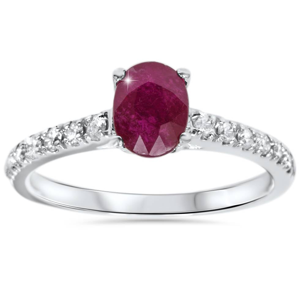 7/8 ct Oval Ruby & Diamond Ring 14K White Gold