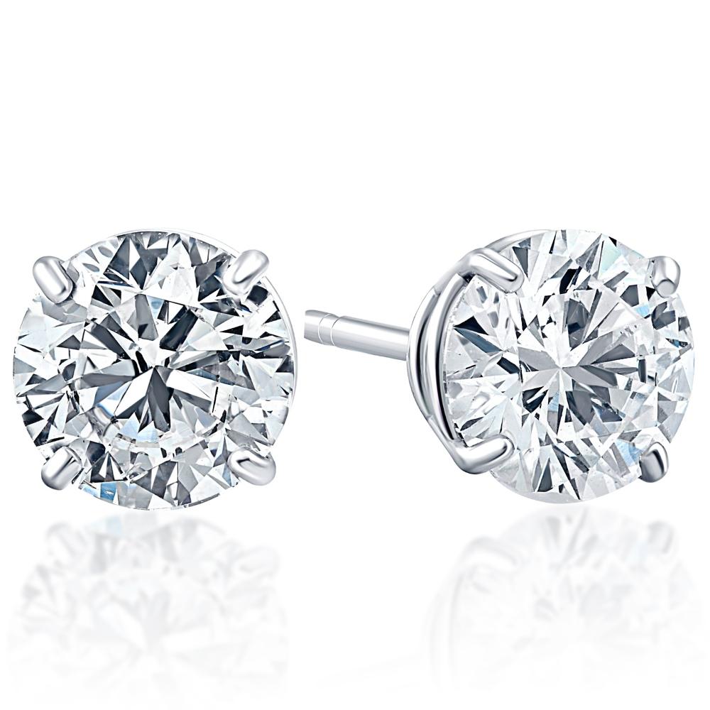 1 1/2 CT VS Quality Round Brilliant Cut Natural Diamond Stud Earrings In Solid 950 Platinum
