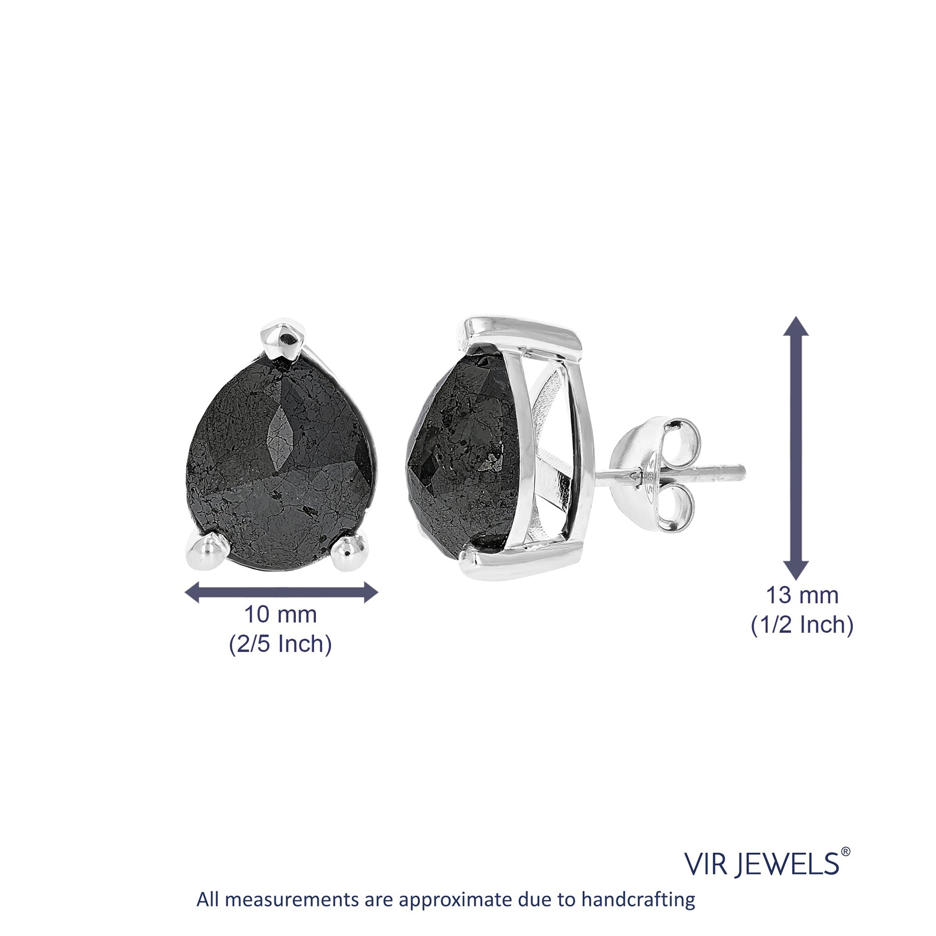 9 cttw Pear Shape Black Diamond Stud Earrings .925 Sterling Silver Prong Set