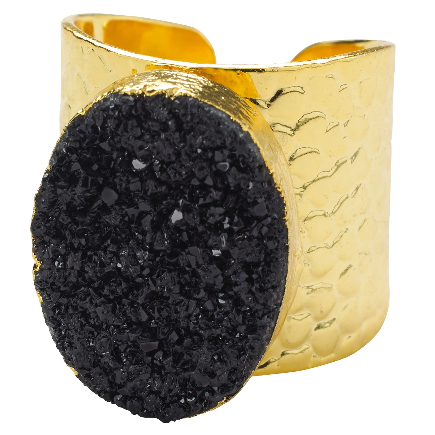 Black Crystal Crush Gold Statement Ring