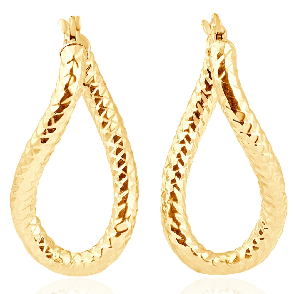 14k Yellow Gold 3mm Twirl Designer Hoops Women's Earrings 1' Tall 1.15grams