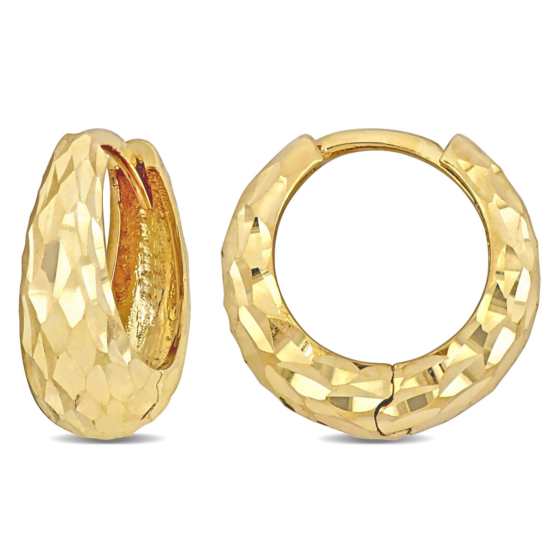 Mimi & Max 6mm Huggie Earrings with Diamond Cut Design in 14k Yellow Gold