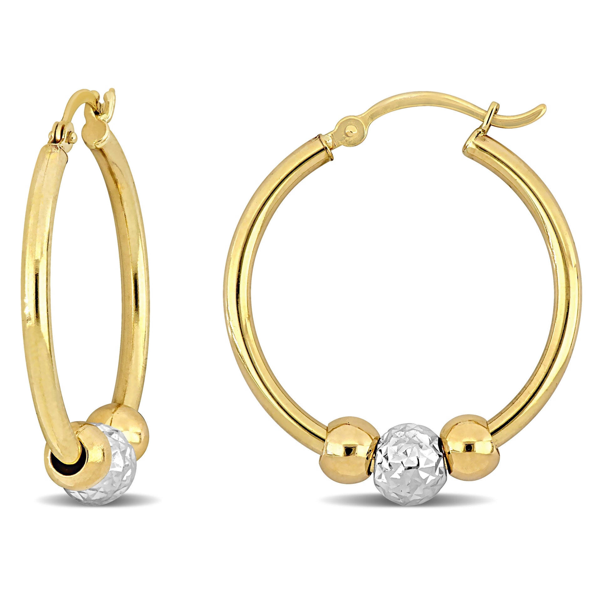 Mimi & Max Cubic Zirconia Beaded Hoop Earrings in 14k Yellow Gold