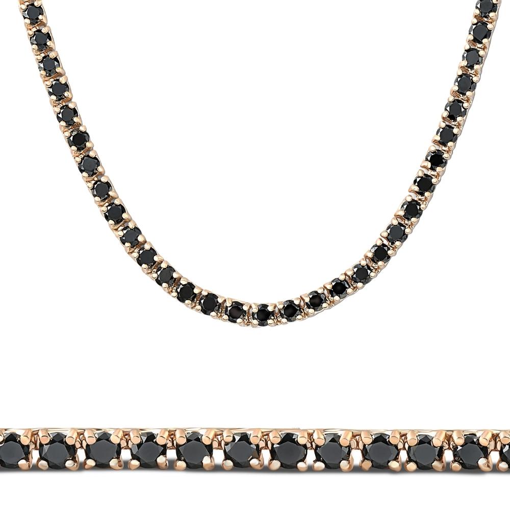 10Ct Black Diamond Tennis Necklace 18' 14k Yellow Gold