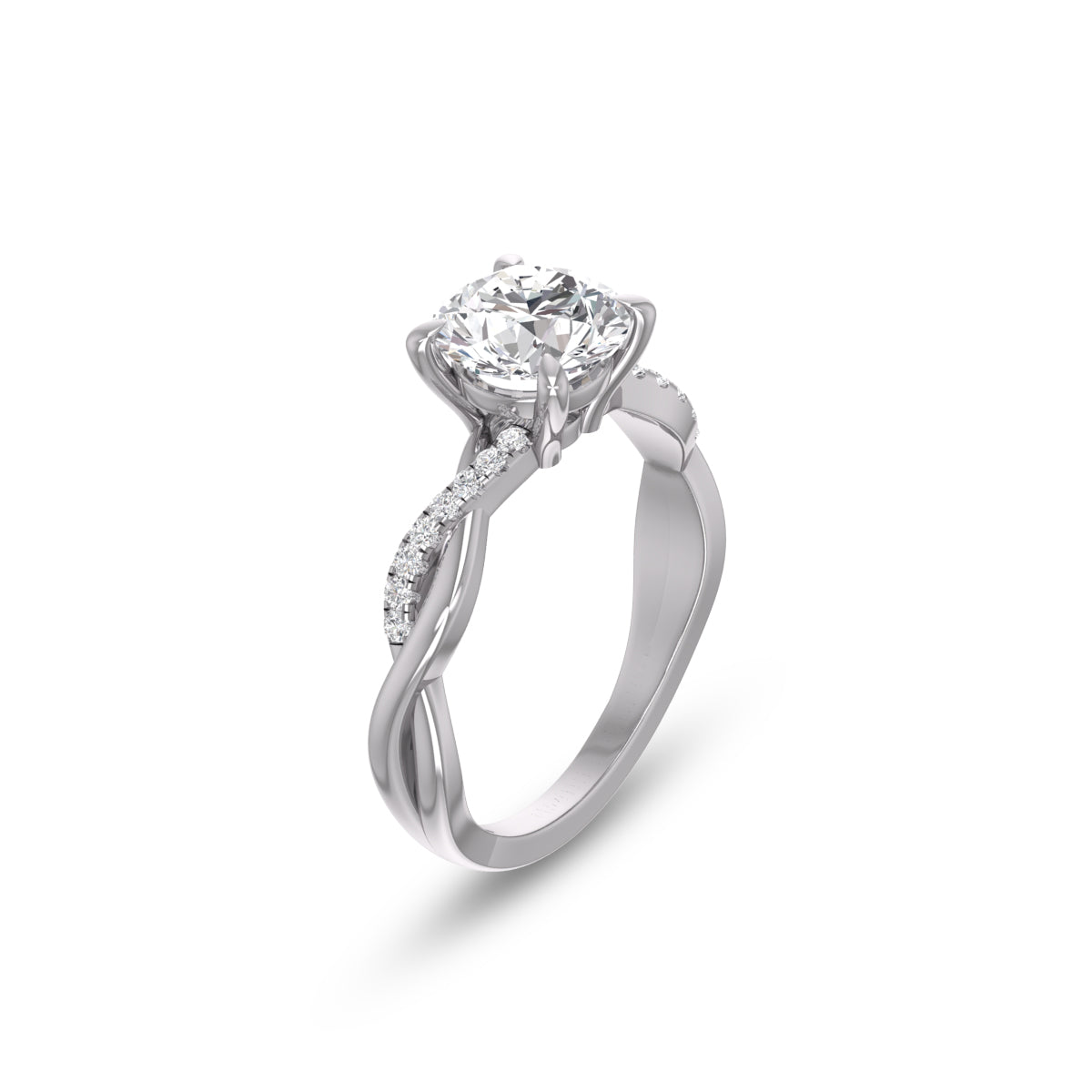 Agatha Twisted Pave Ring With Certified 2.50 Carat Lab-grown Round Diamond In 14K White Gold