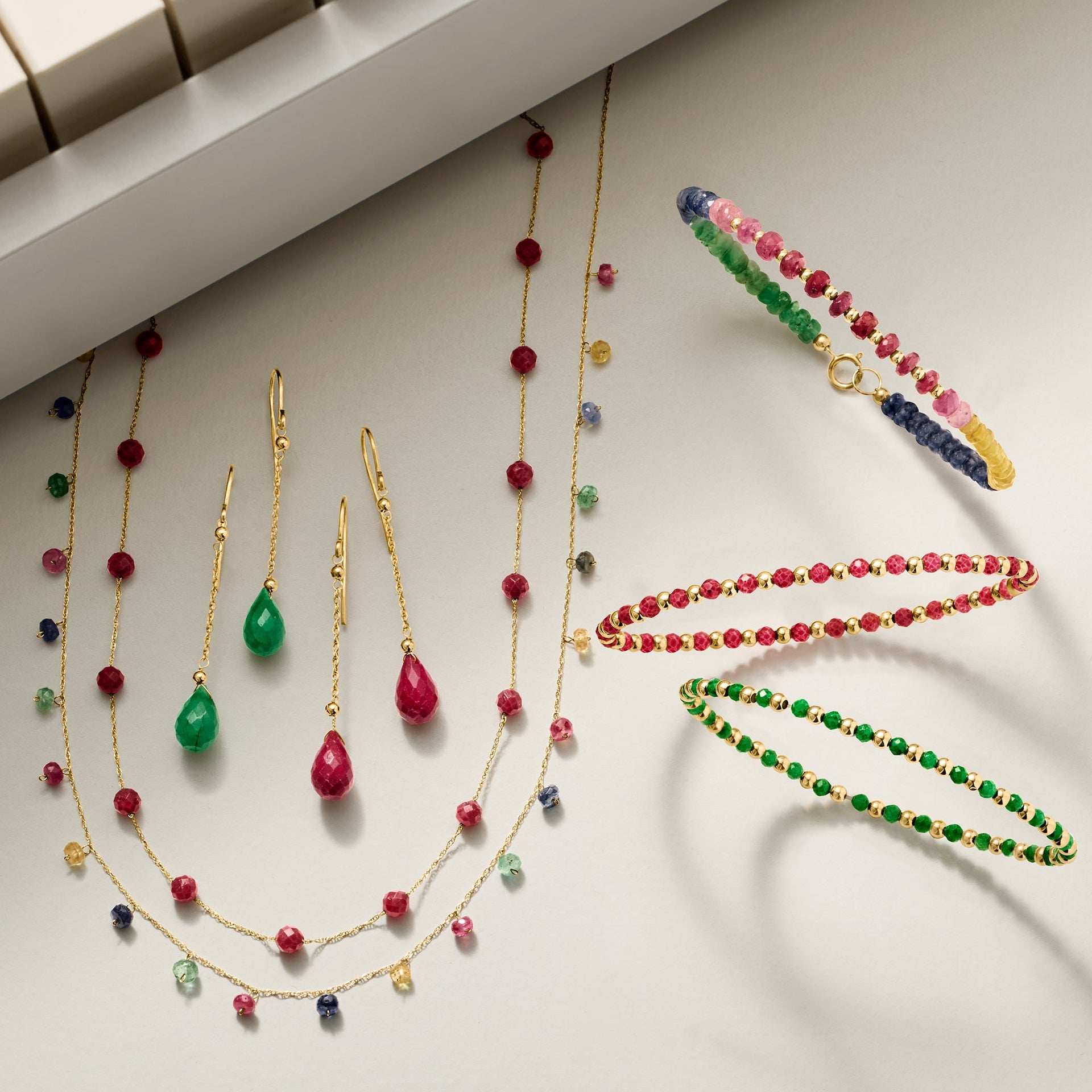 Canaria Ruby Bead Station Necklace in 10kt Yellow Gold