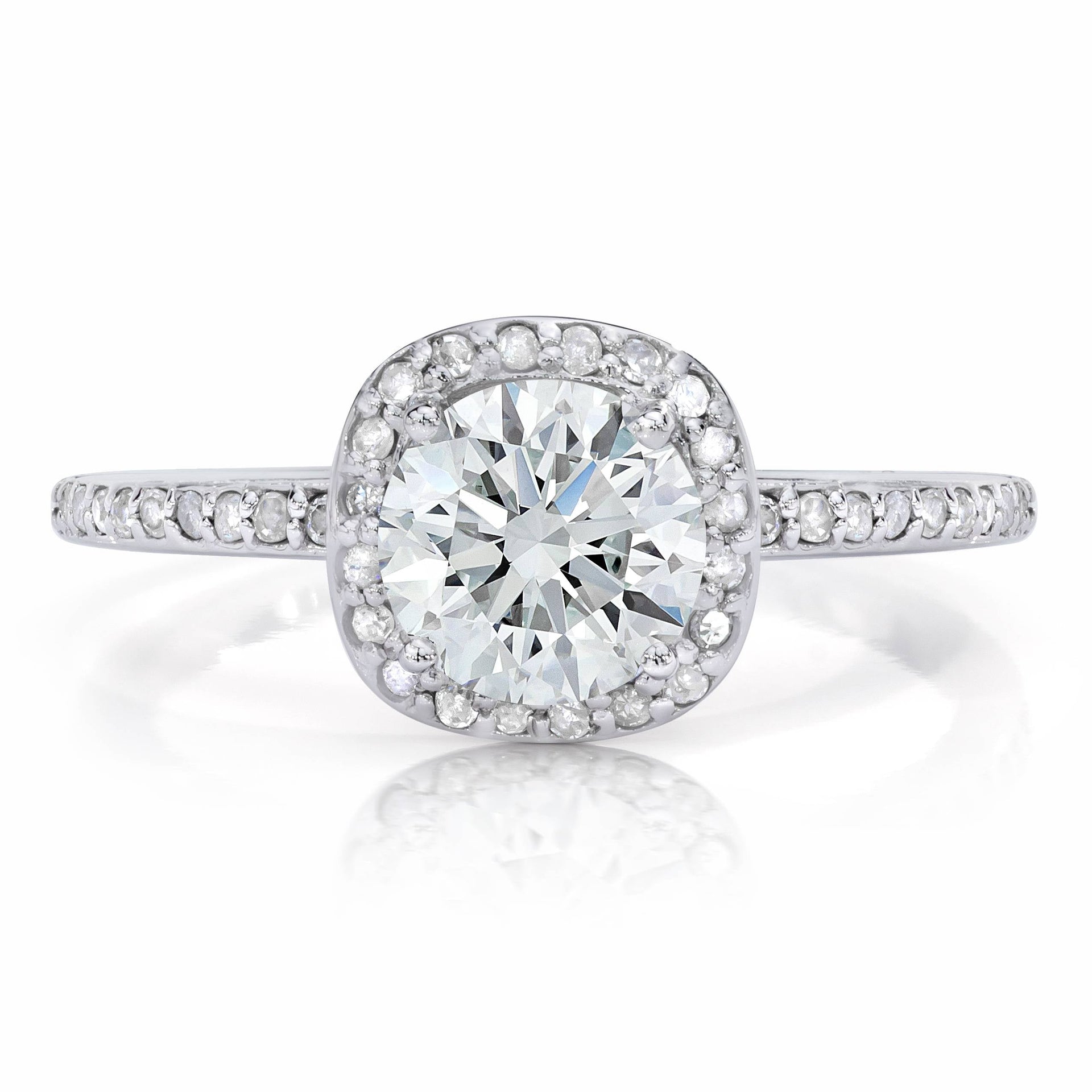 1 1/5ct Enhanced Diamond Cushion Halo Engagement Ring 14K White Gold