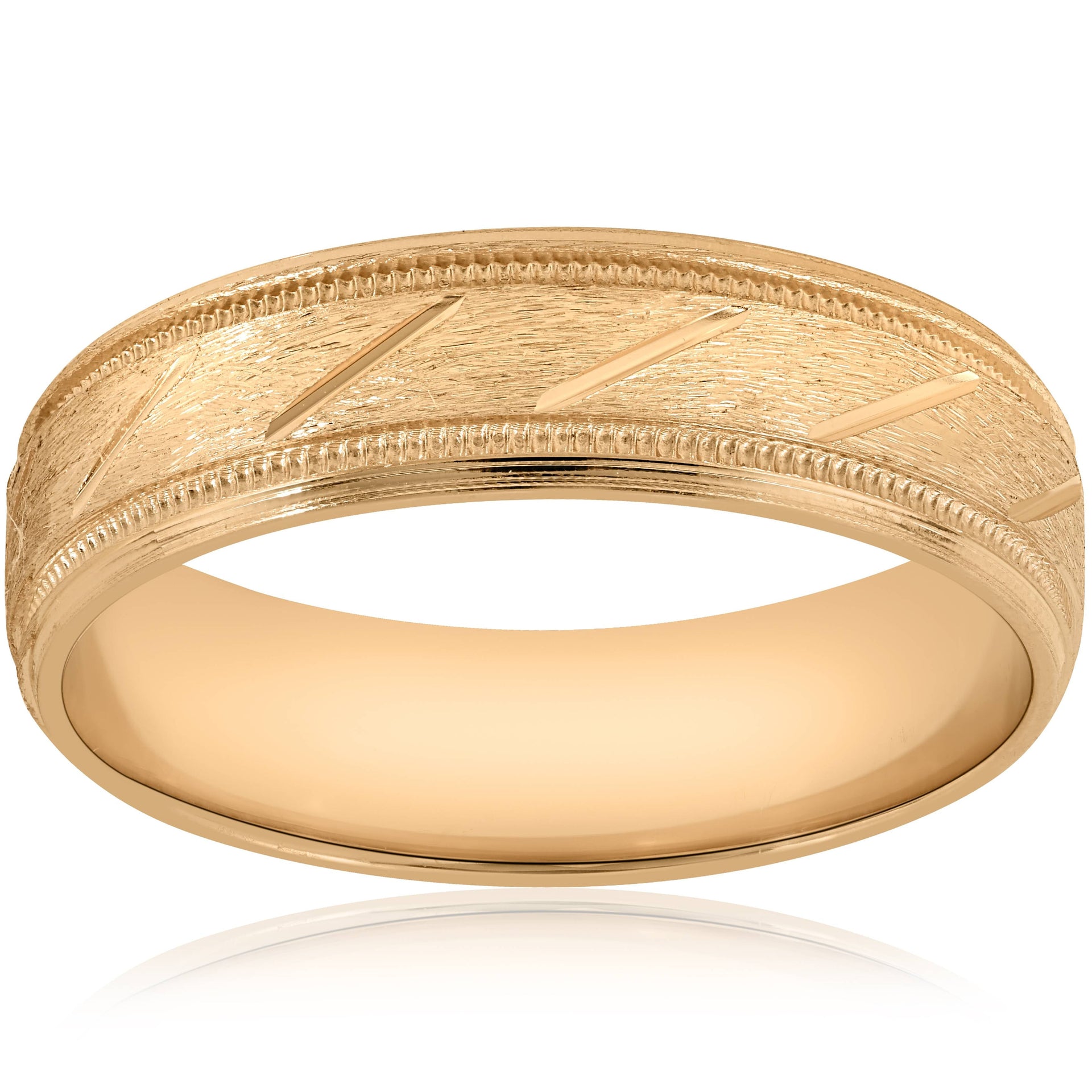 6mm Brushed Hand Carved Wedding Band 10K Yellow Gold Size Selectable