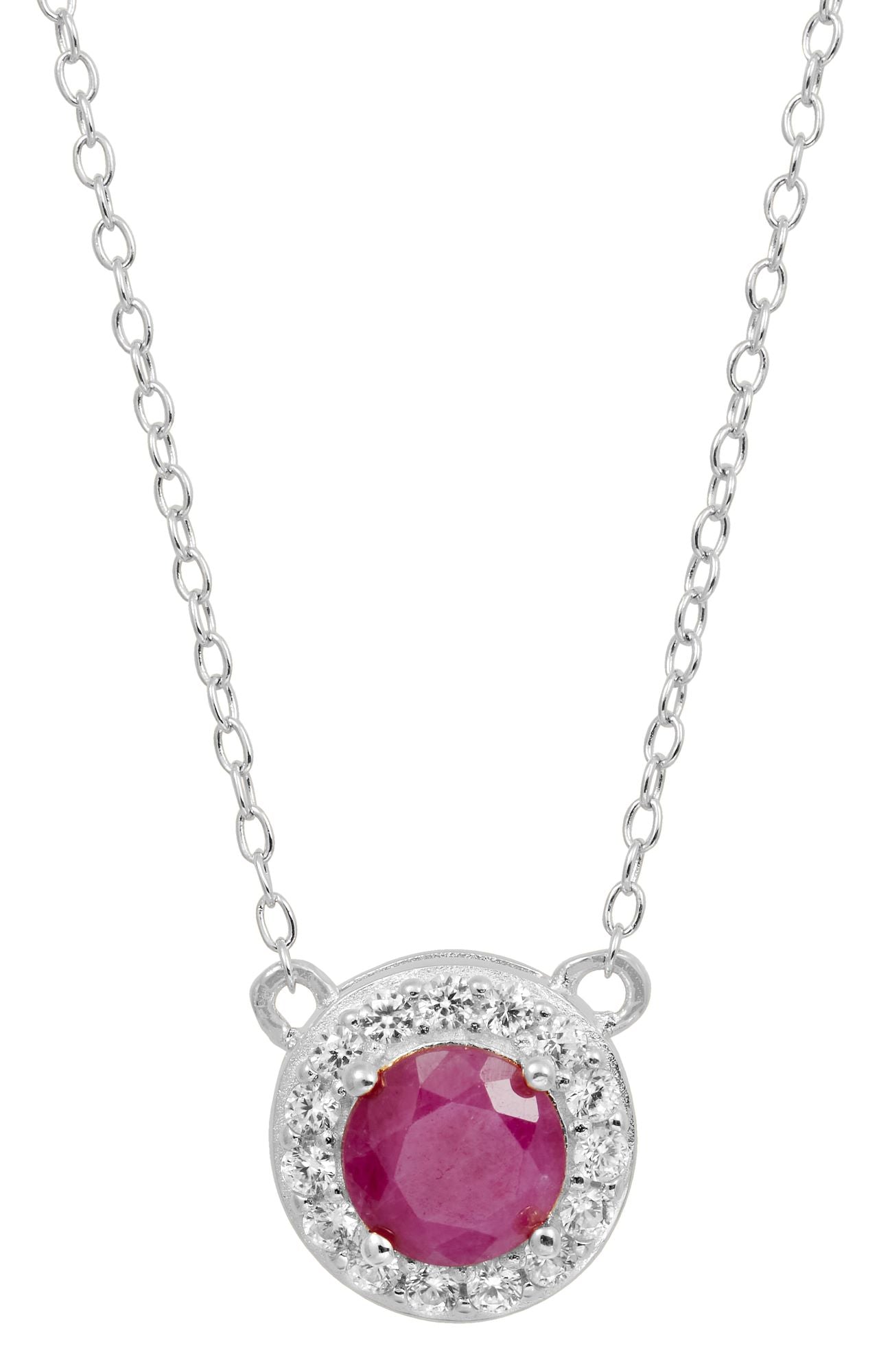 STERLING SILVER NATURAL RUBY AND WHITE CZ PENDANT NECKLACE