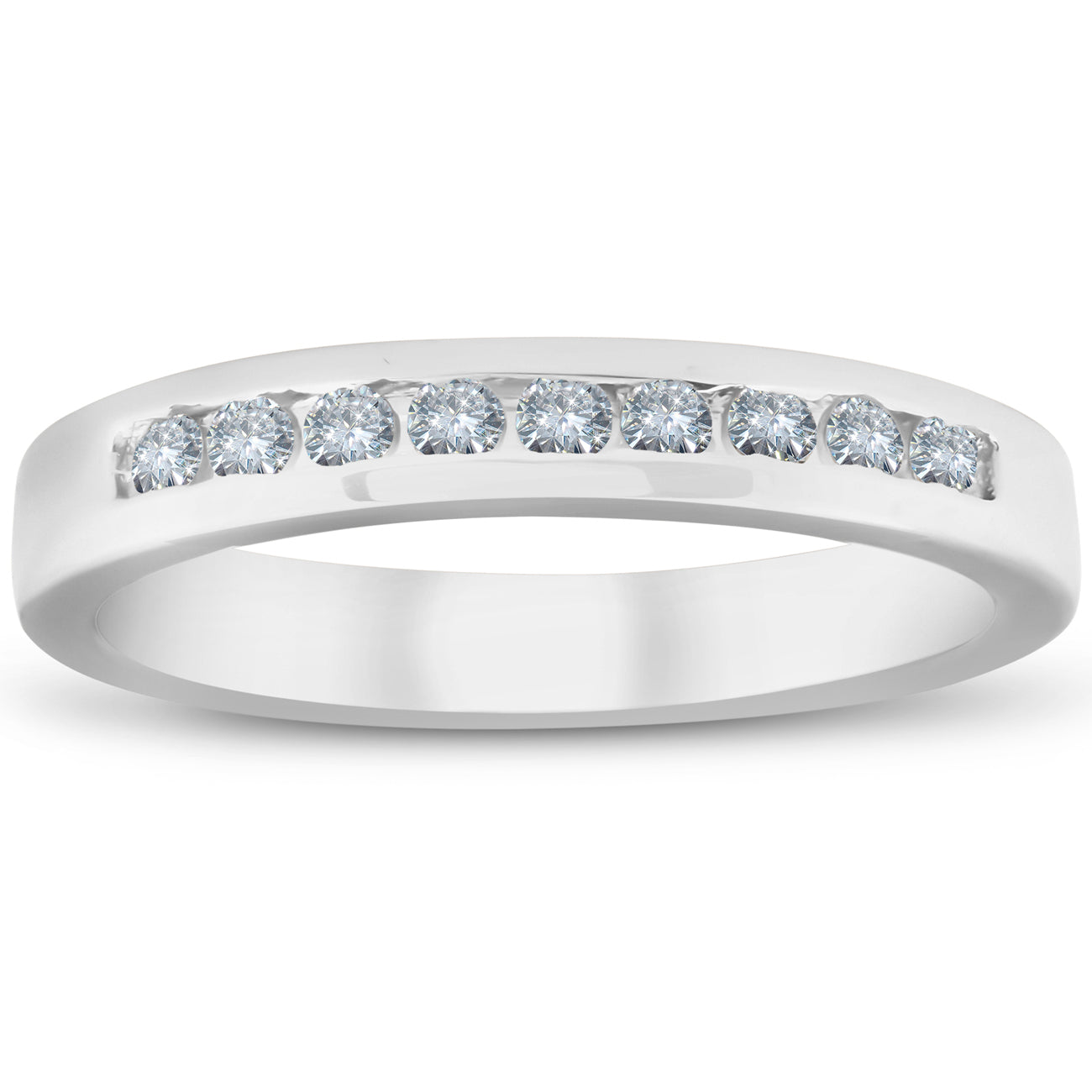 1/4ct Diamond Wedding 14k White Gold Stackable Channel Set Ring High Polished
