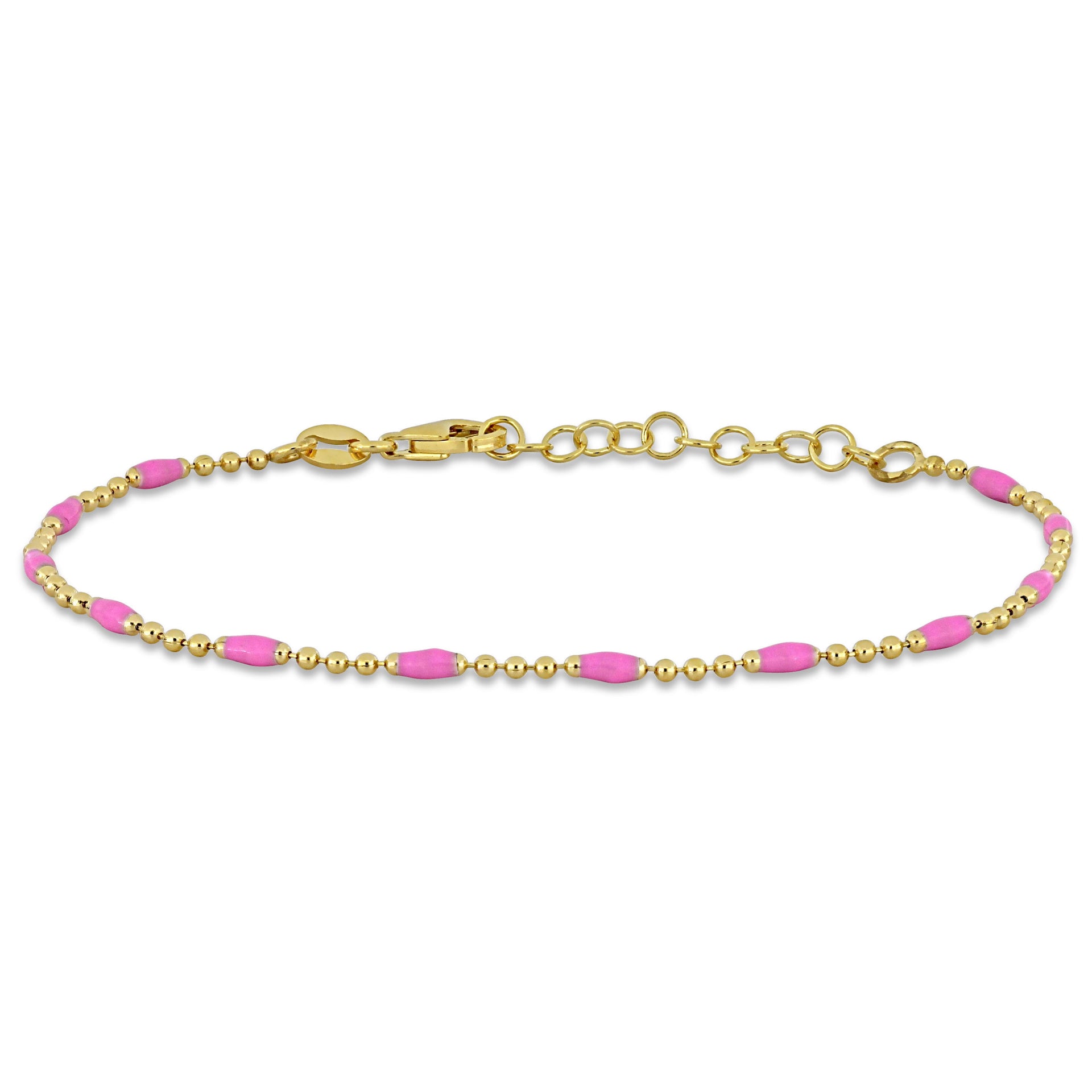 Mimi & Max Pink Enamel 1.5mm Ball Link Bracelet in Sterling Silver - 6.5+1 in.
