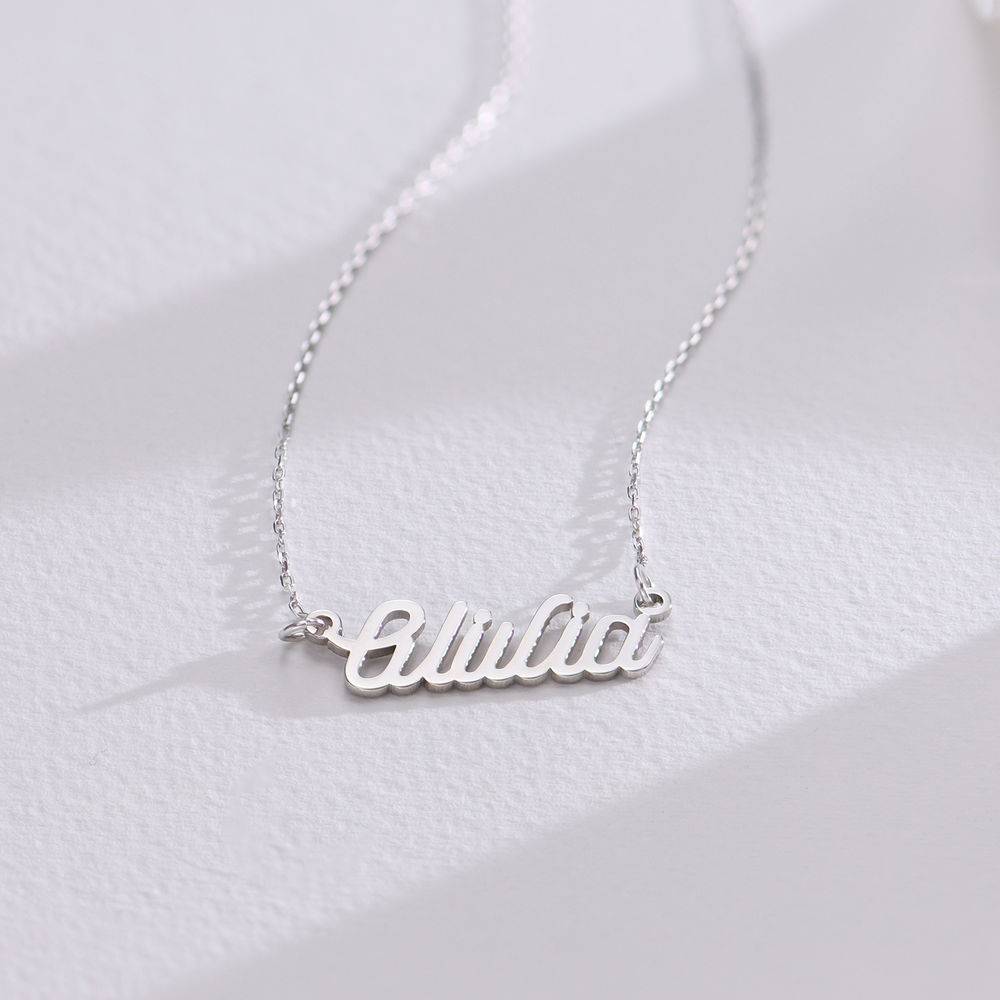 Cable Chain Script Name Necklace in 10K White Gold