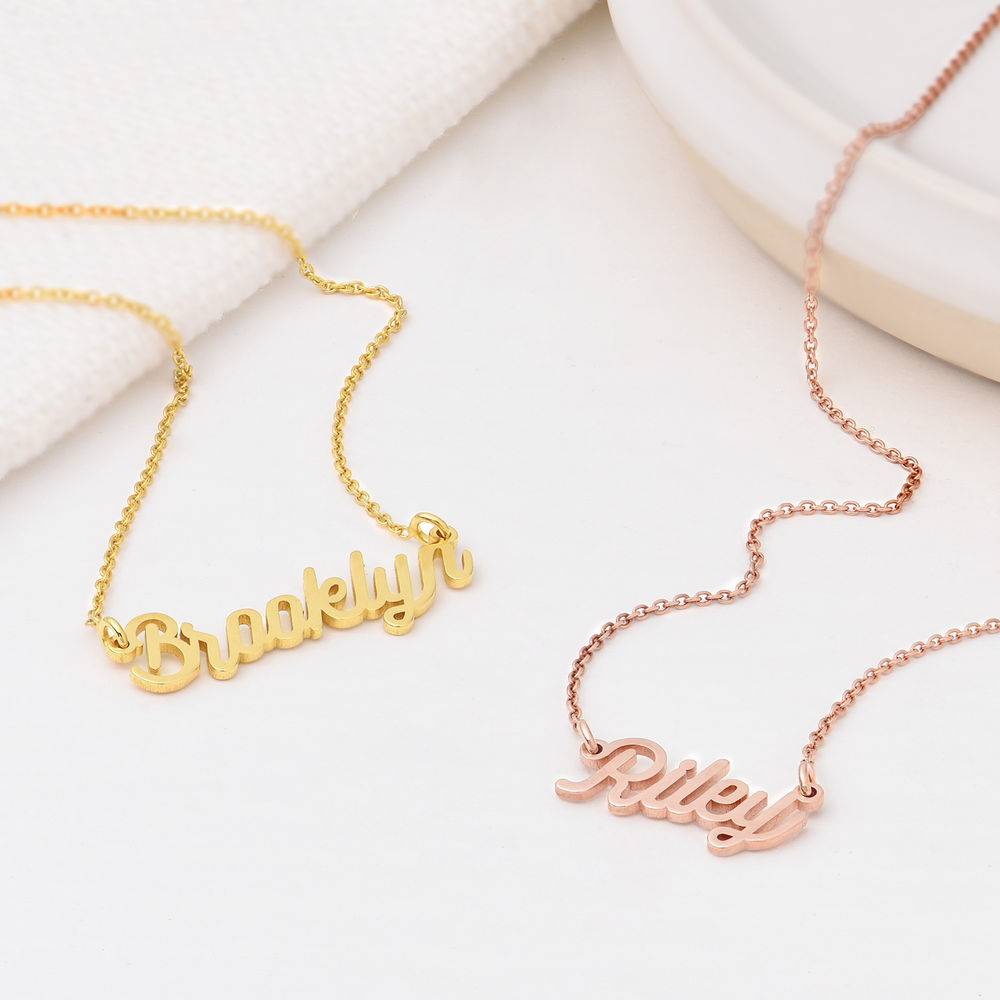 Cable Chain Script Name Necklace in Rose Gold Plating