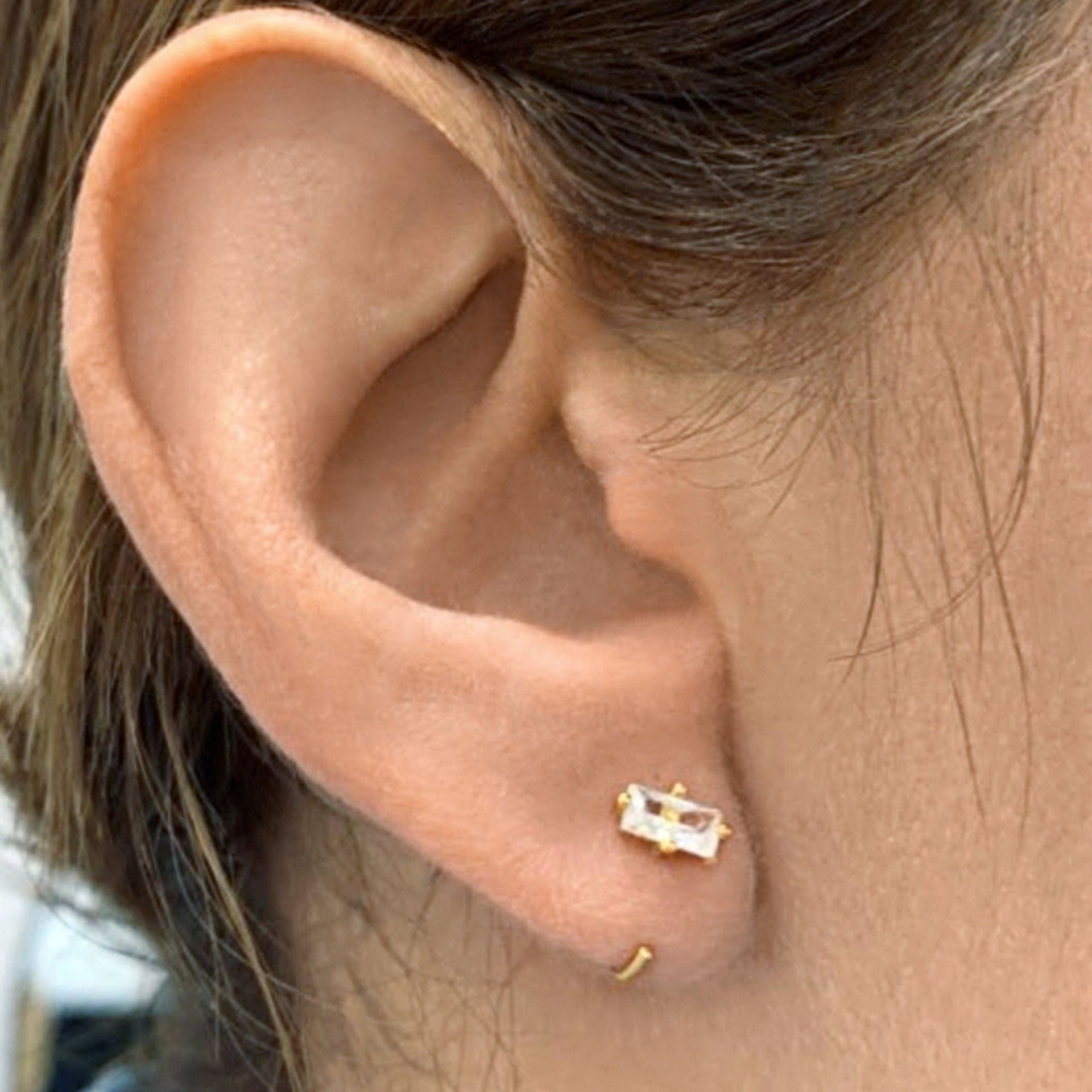 14k Gold Plated Baguette Huggie Hook Hoops