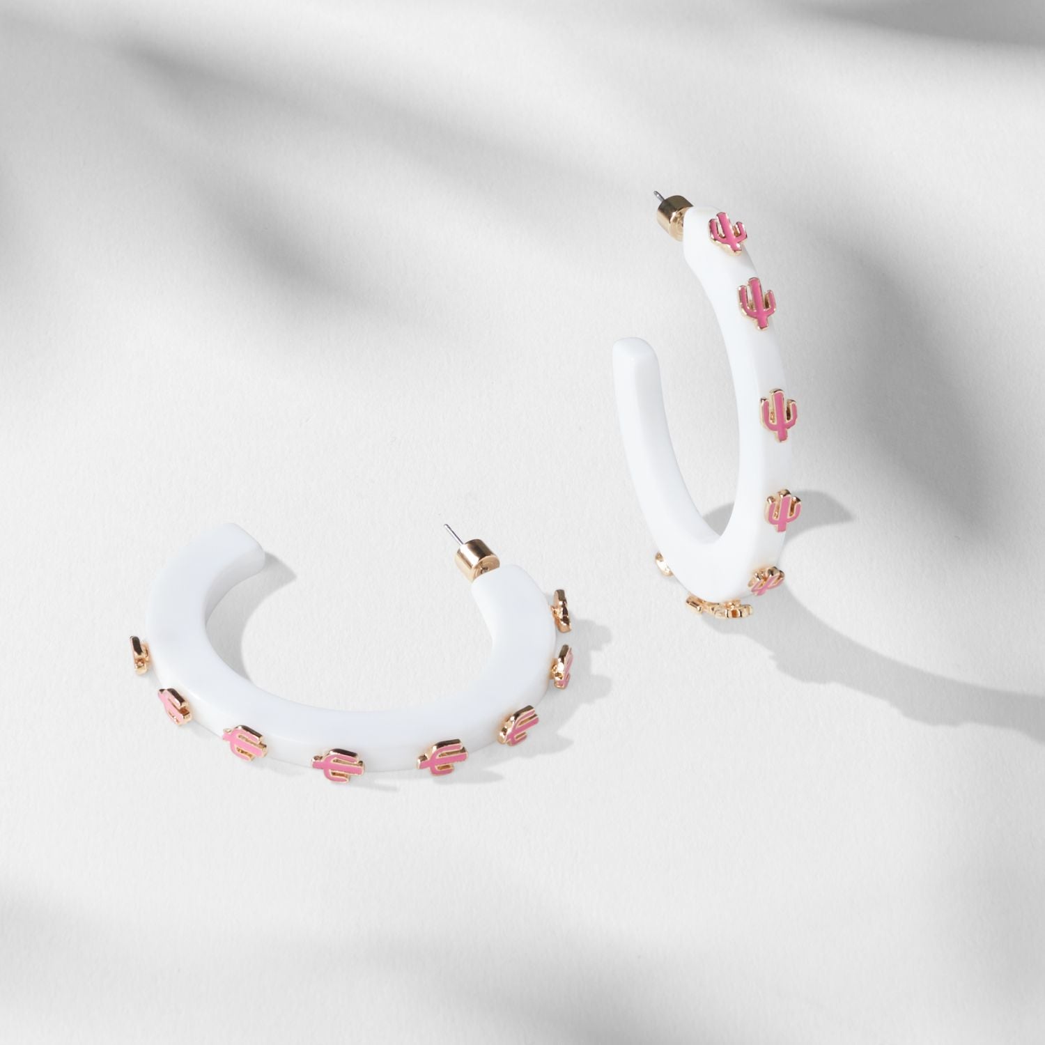 Cactus Small Jewel Hoop - White / Pink