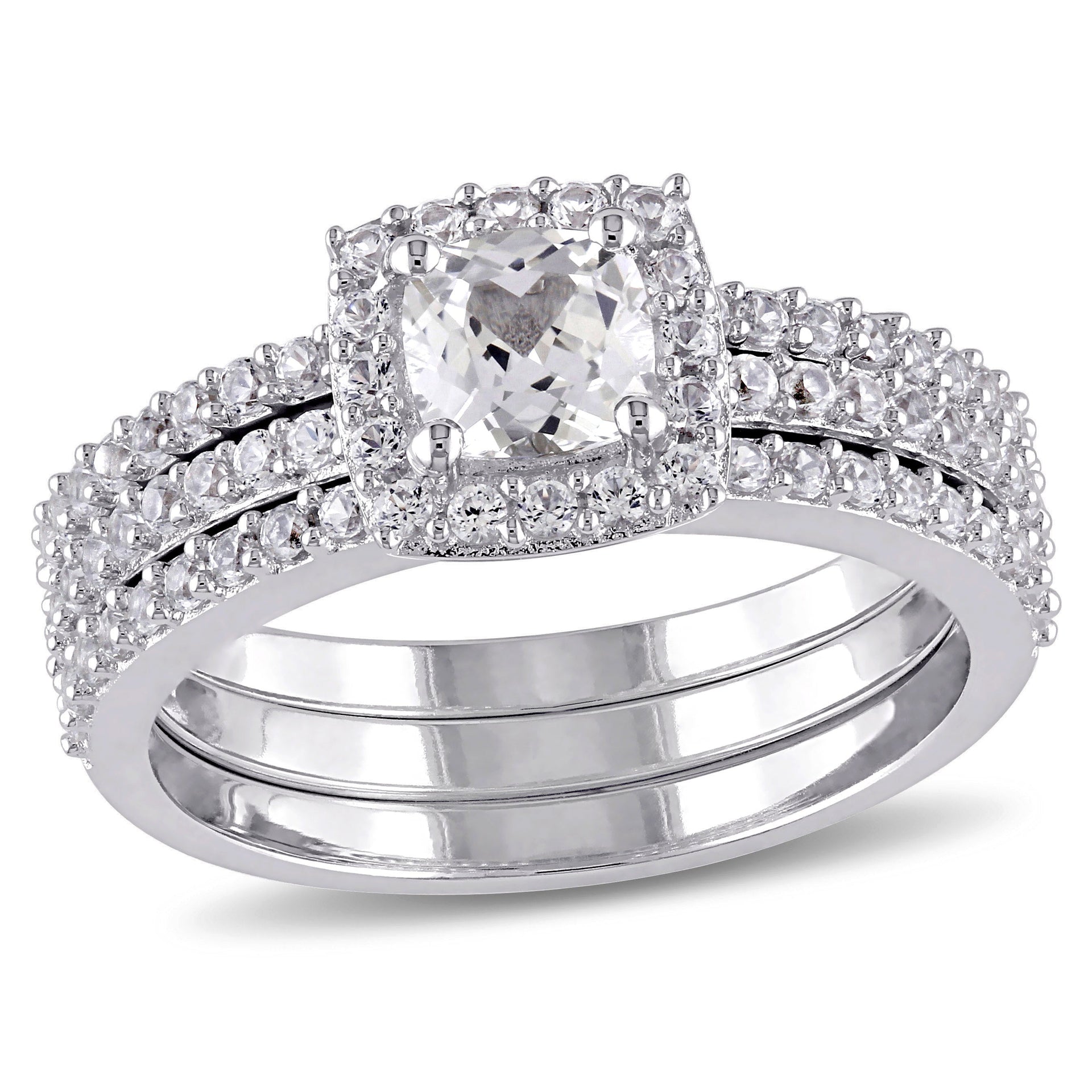 Created White Sapphire Halo Bridal Set in Sterling Silver