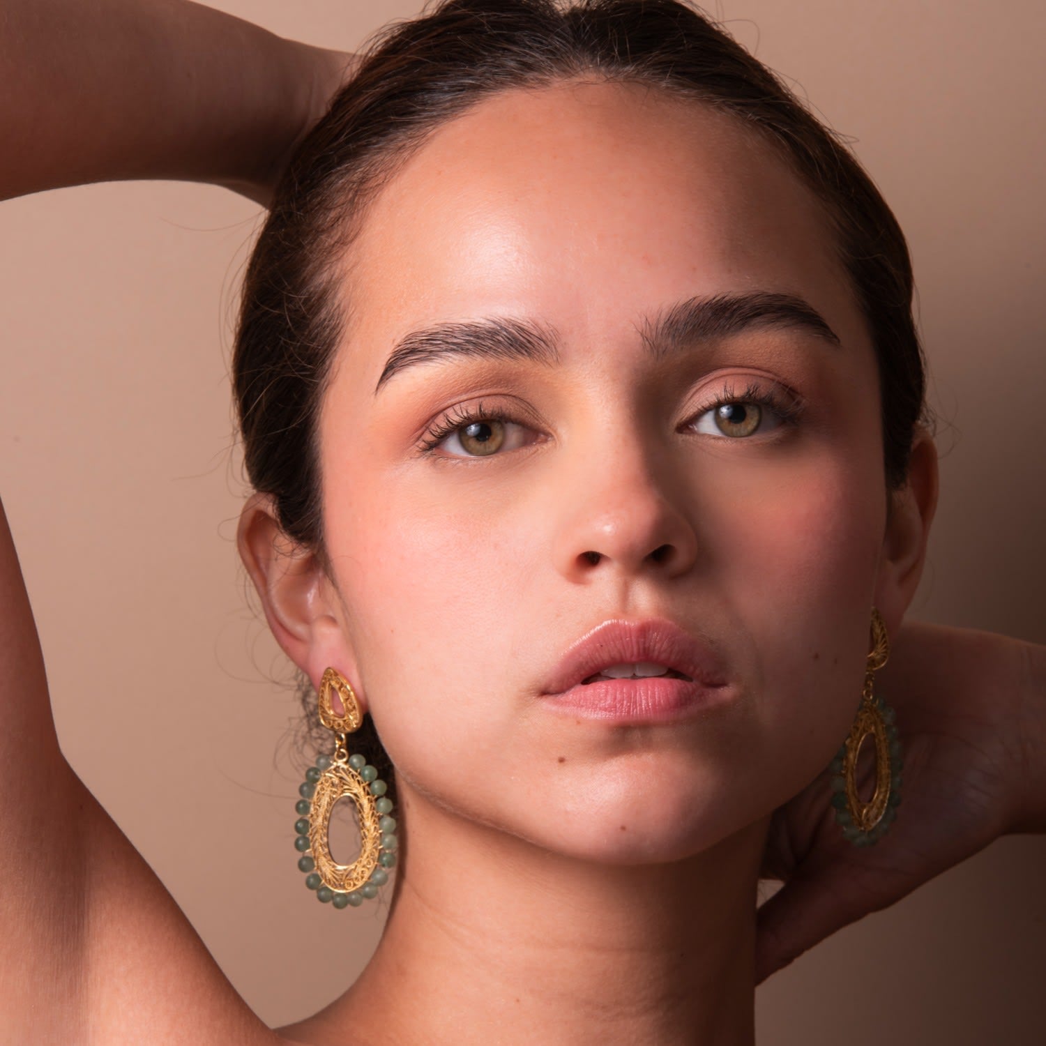 Cadelita With Jadeite Stone Golden Earrings