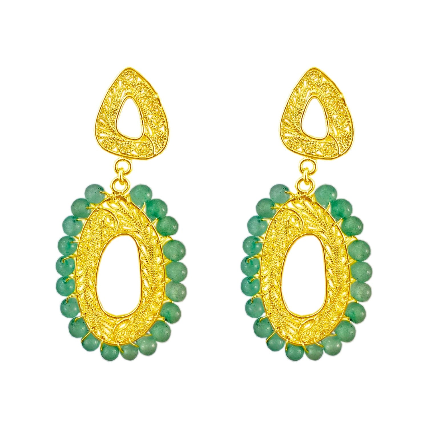Cadelita With Jadeite Stone Golden Earrings