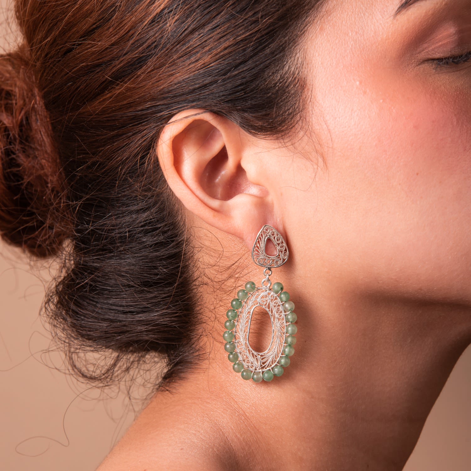 Cadelita With Jadeite Stone Silver Earrings