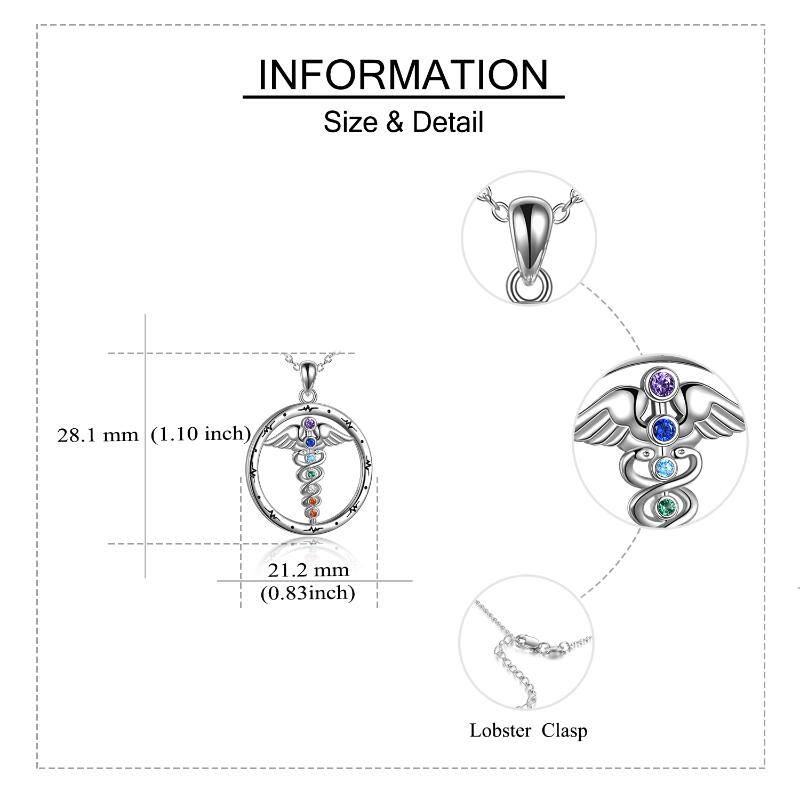 Sterling Silver Cubic Zirconia Snake Angel Wing Chakras Necklace for Women