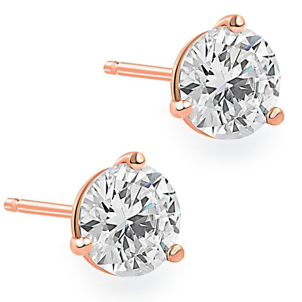 2 Carat Round Diamond Martini Studs 14K Rose Gold Enhanced