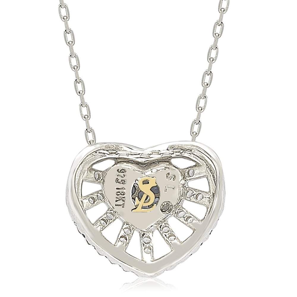 Suzy Levian Sterling Silver Sapphire & Diamond Abstract Heart Necklace