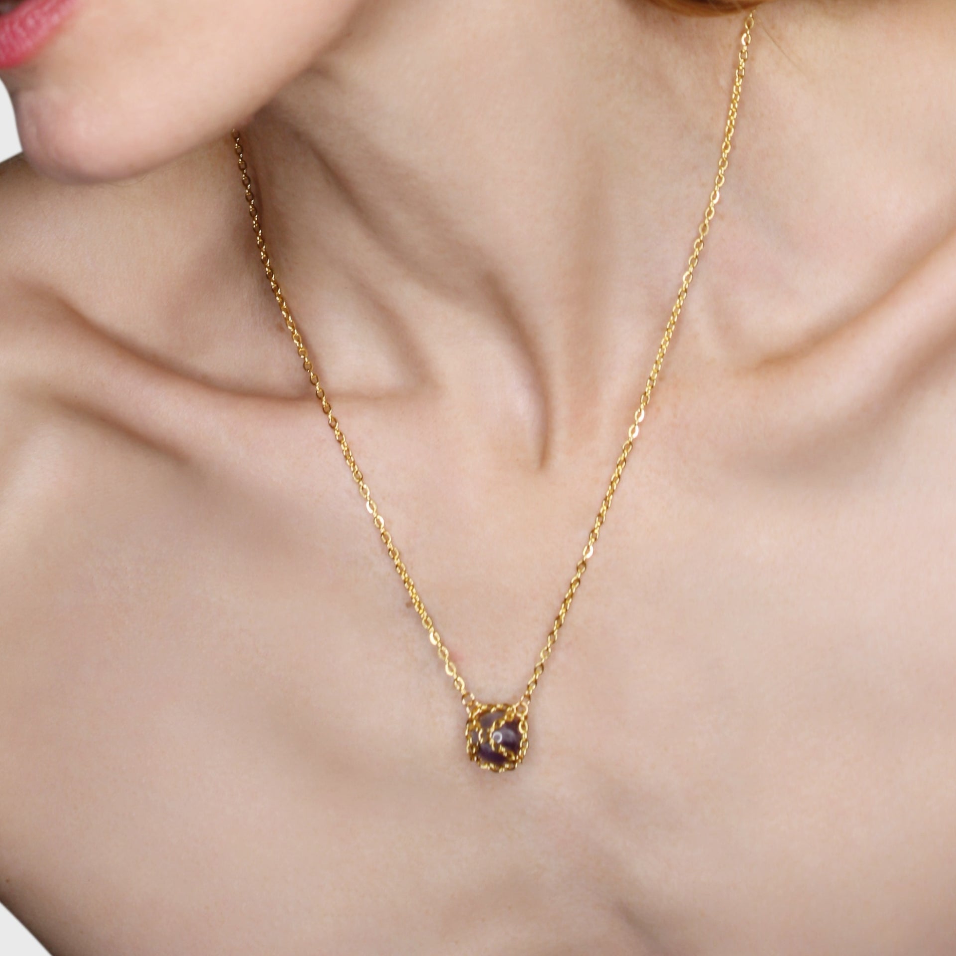Caged Golden Brass Caged Amethyst Necklace