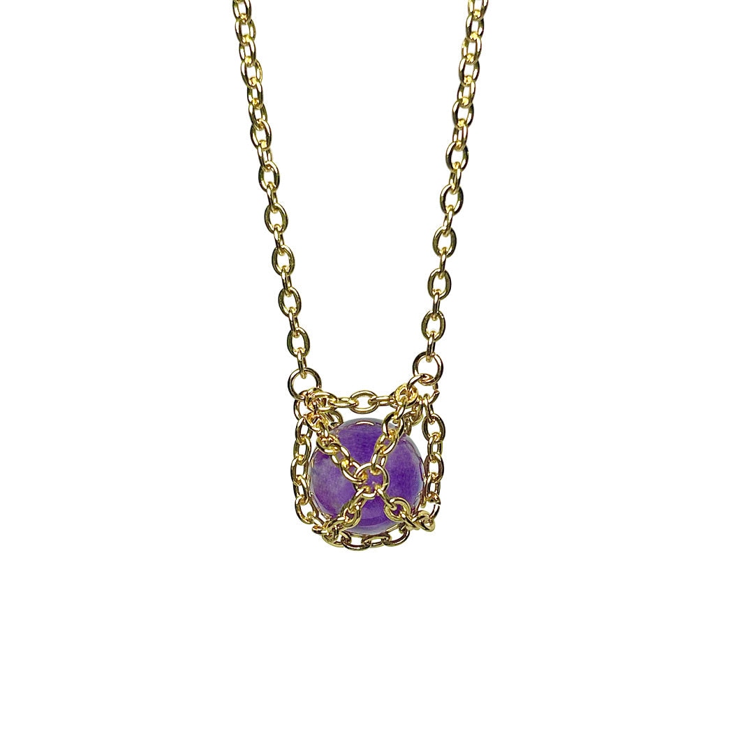 Caged Golden Brass Caged Amethyst Necklace