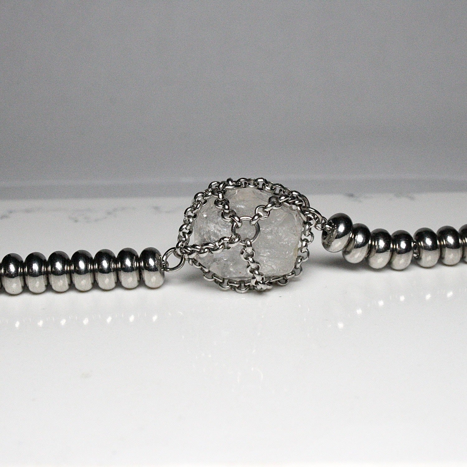 Caged Quartz Bead Bracelet
