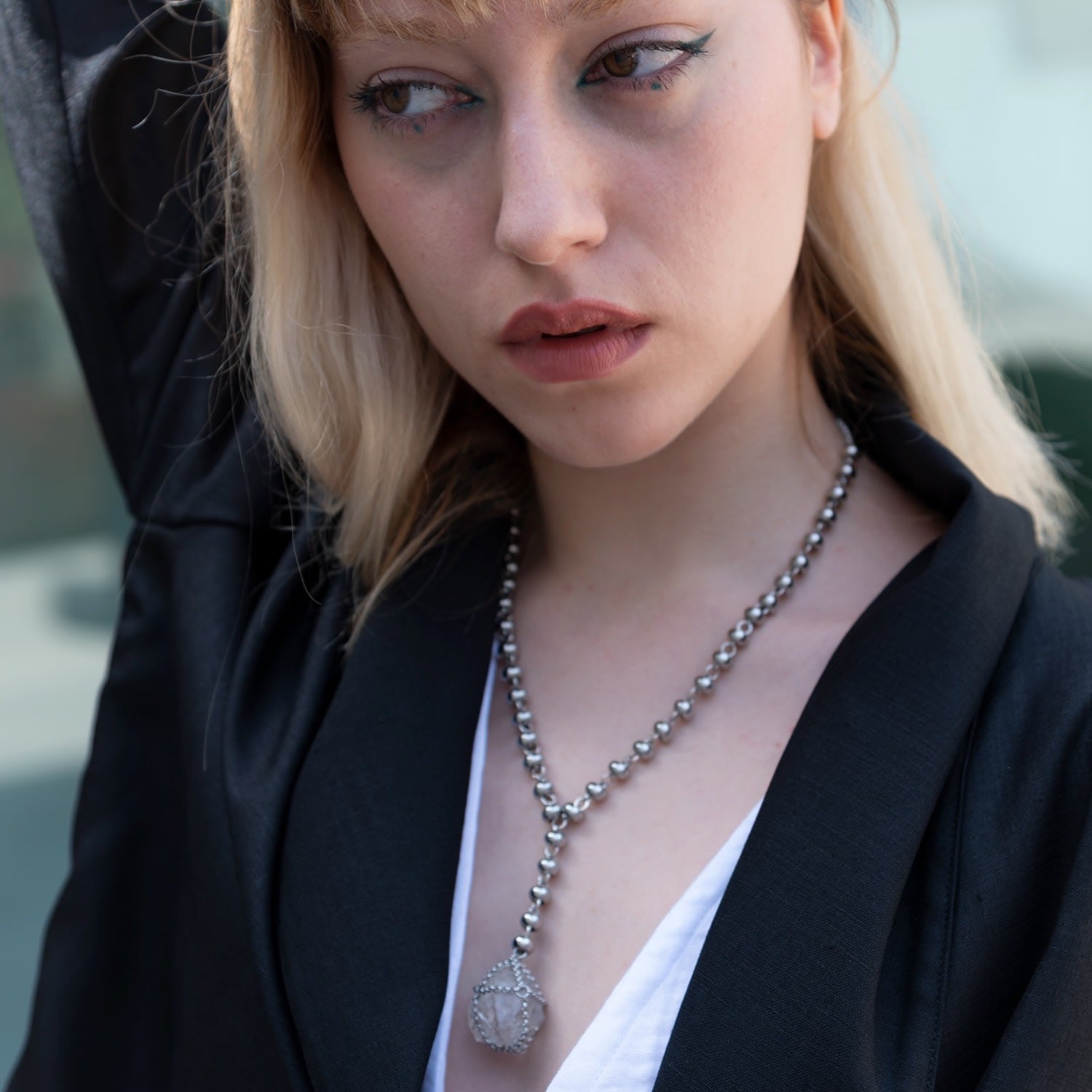 Caged Quartz Bead Lariat