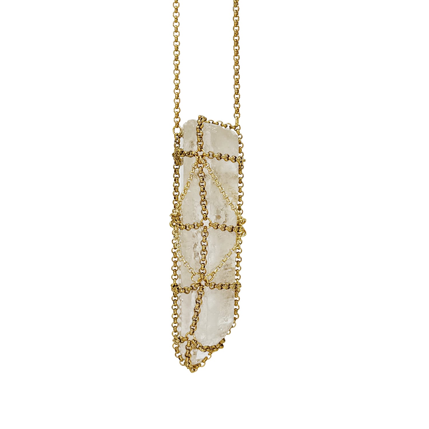 Caged Quartz Gold Spike Necklace