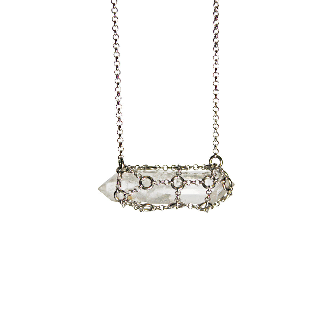 Caged Quartz Stone Pendant Necklace