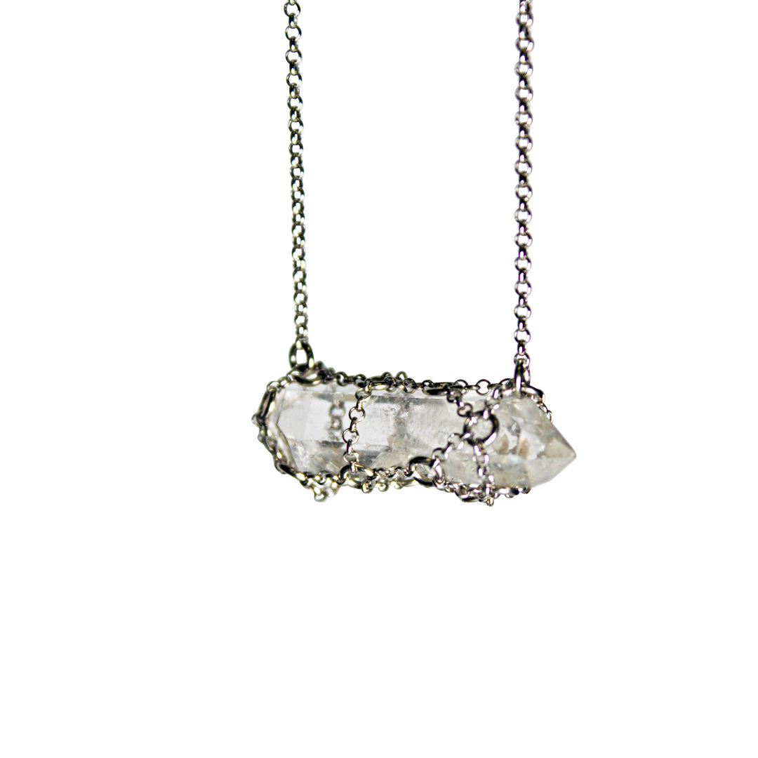 Caged Quartz Stone Pendant Necklace