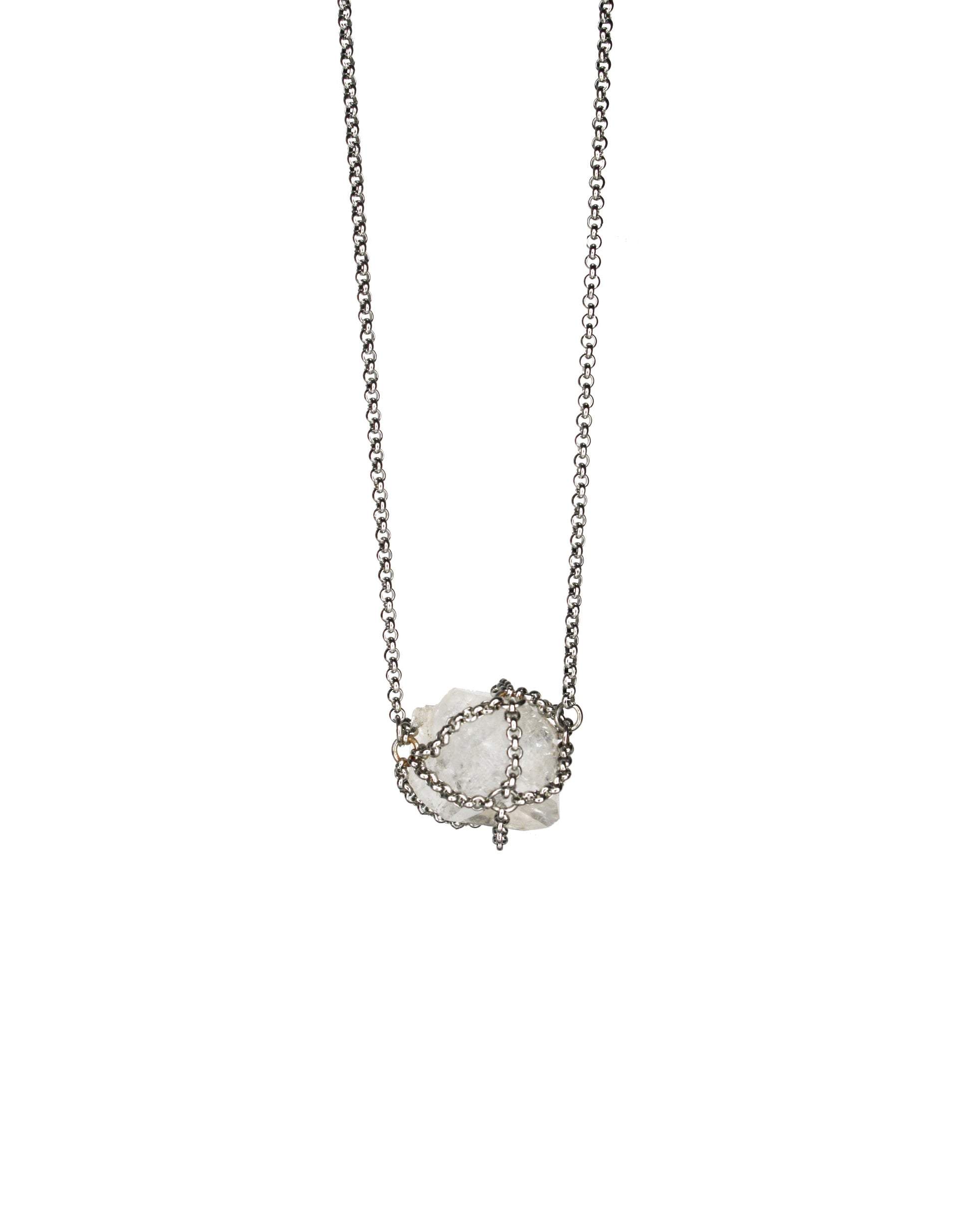Caged Quartz Necklace In Stainless Steel