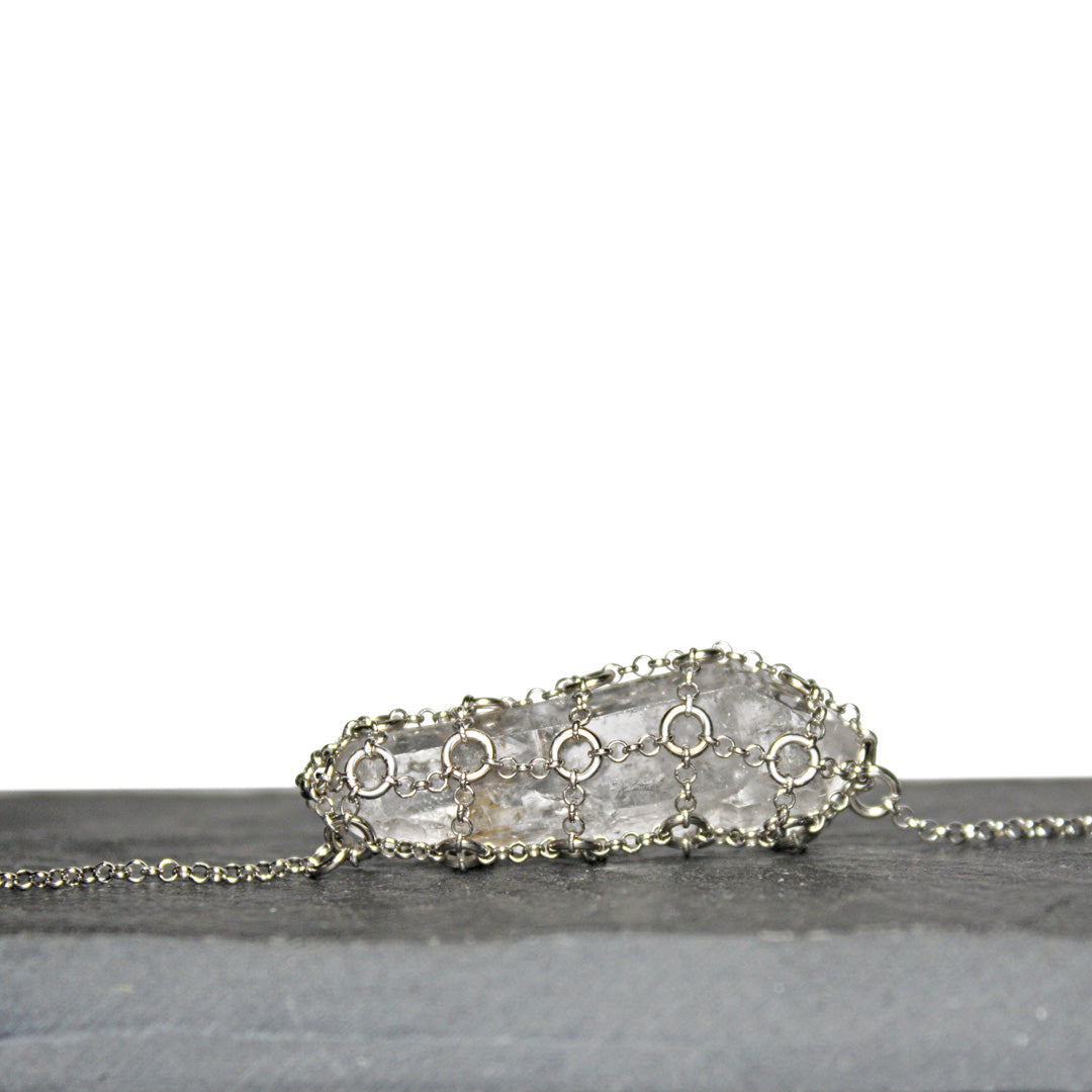 Caged Quartz Spiderweb Chain Necklace